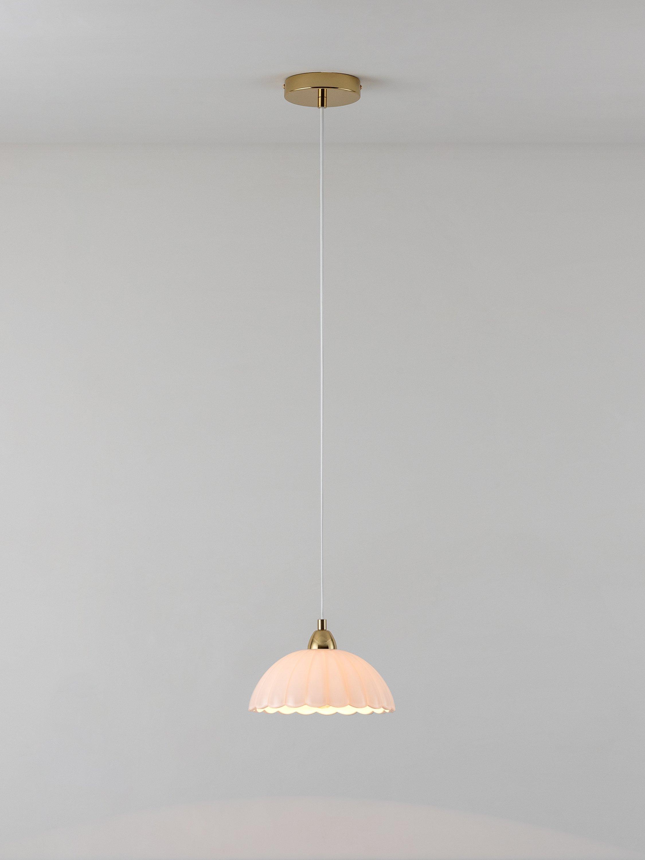 houseof white glass pendant light with brass finish, imported from the UK