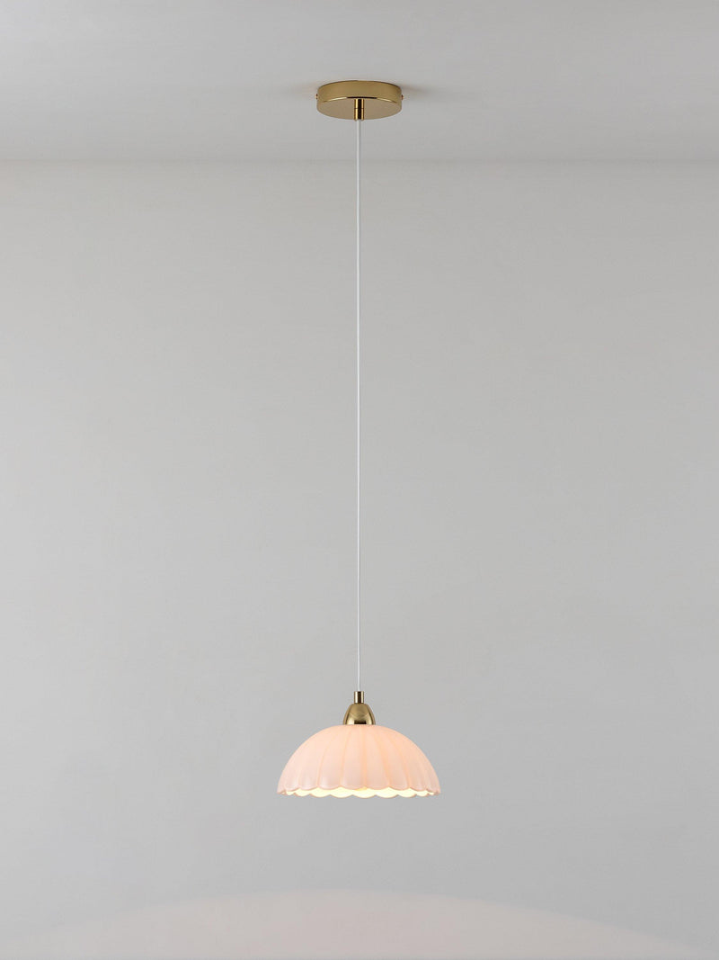 houseof white glass pendant light with brass finish, imported from the UK