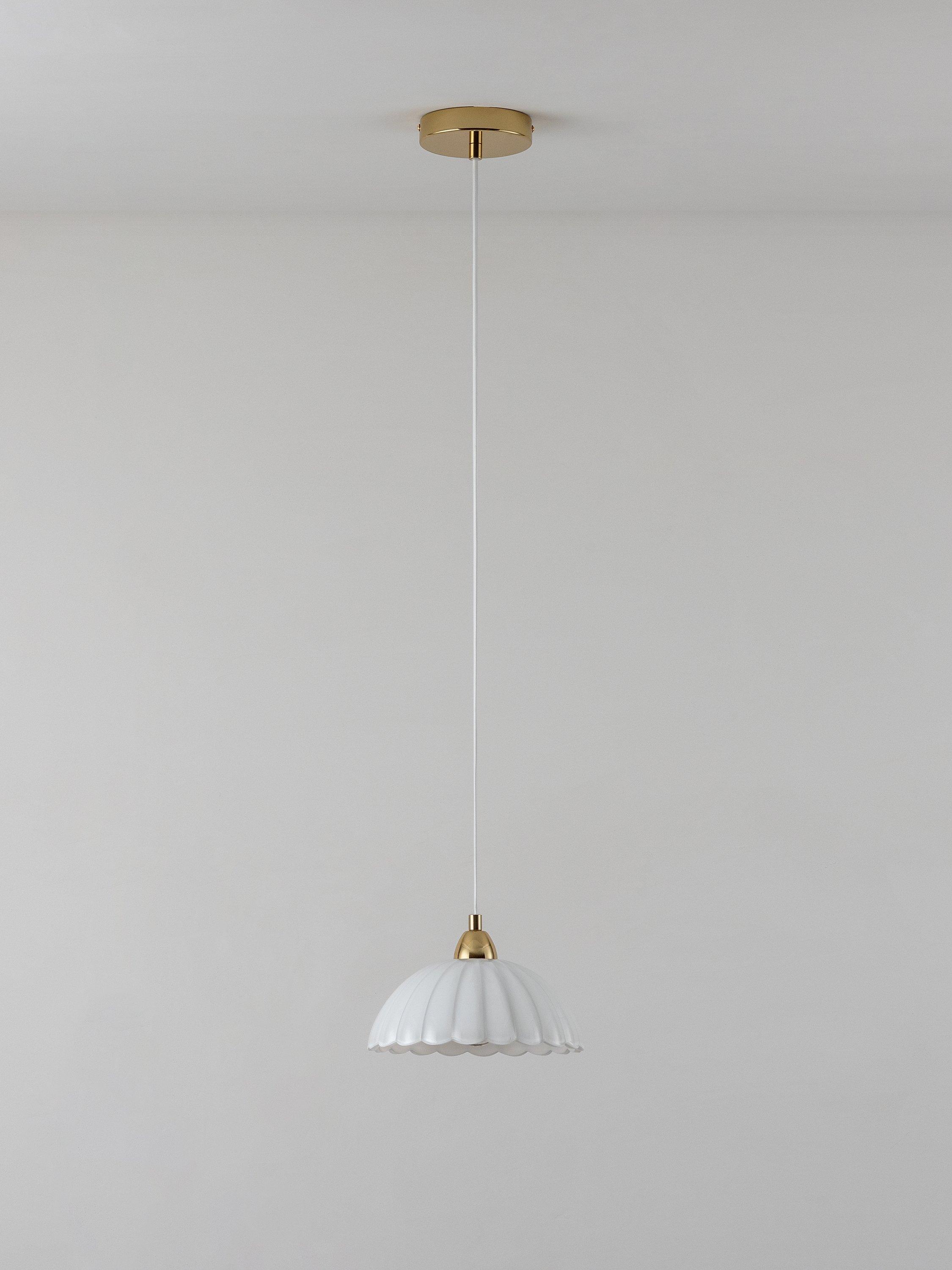 houseof white glass pendant light with brass finish, imported from the UK