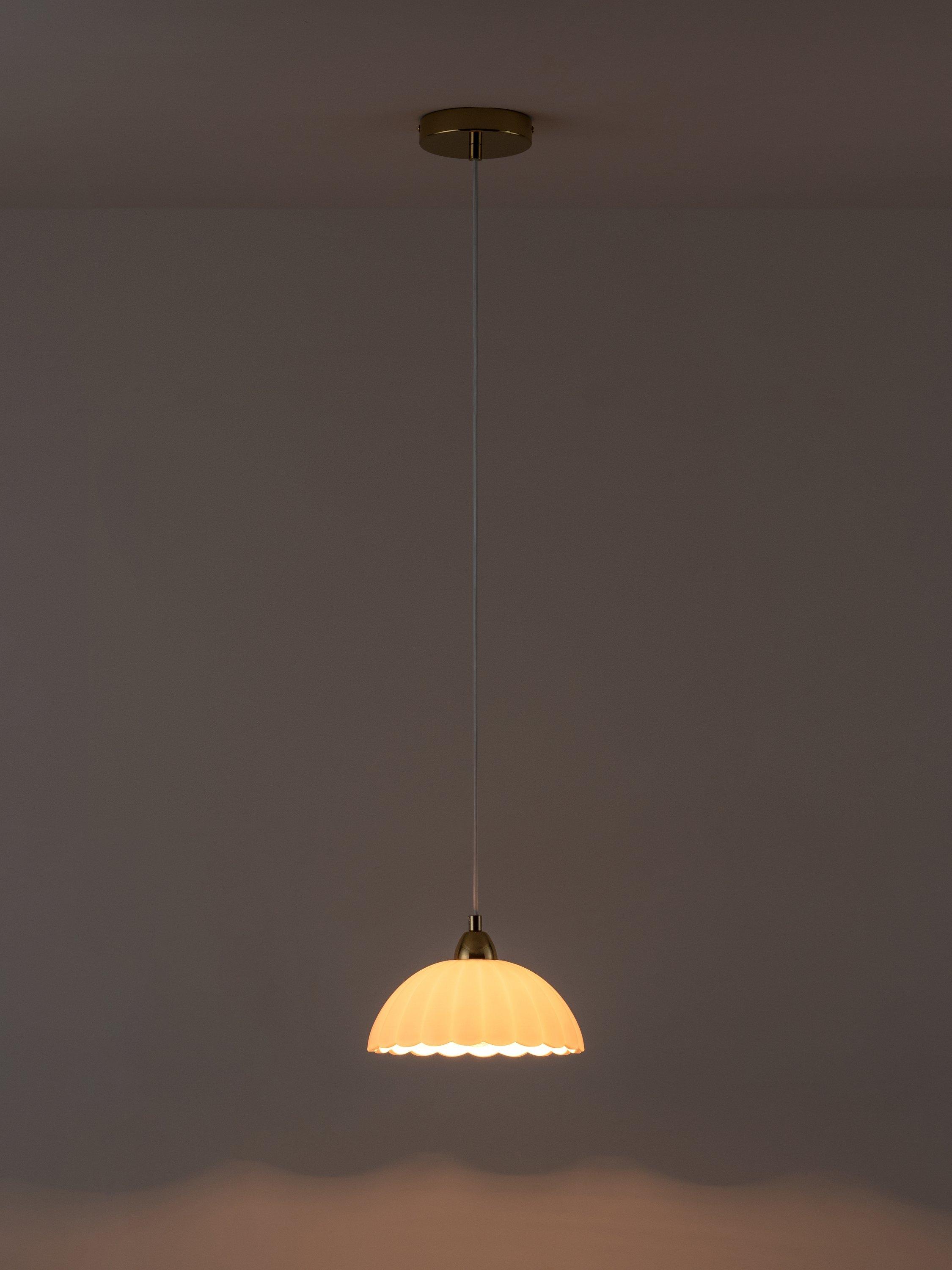 houseof white glass pendant light with brass finish, imported from the UK