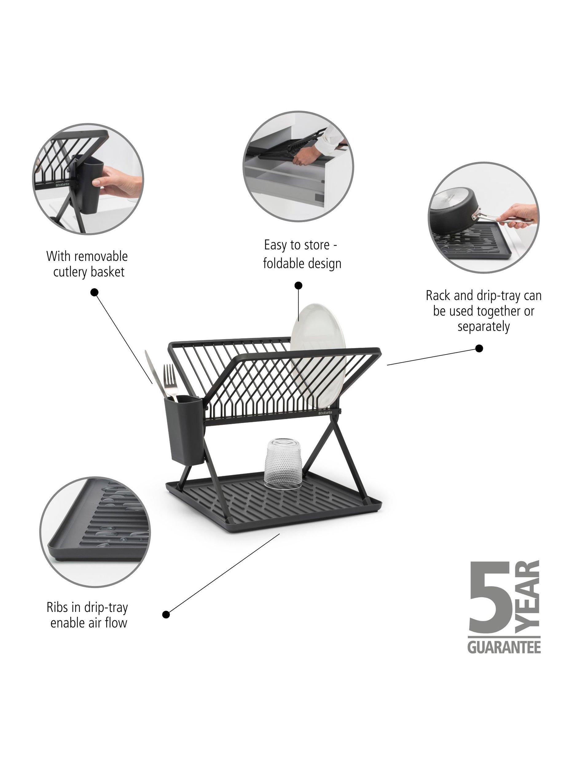 Brabantia foldable dish drying rack dark grey, imported from the UK