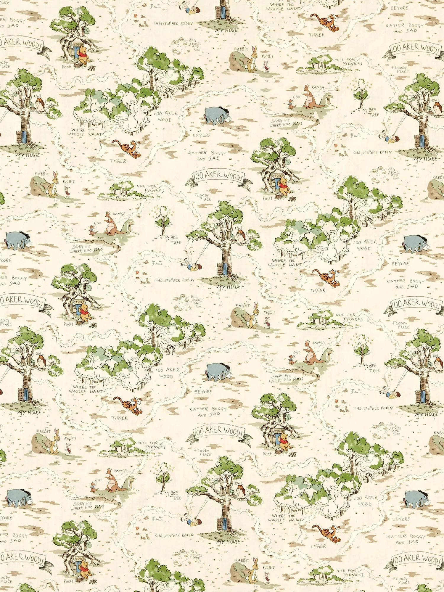 Sanderson oilcloth tablecloth fabric Winnie the Pooh design - British product