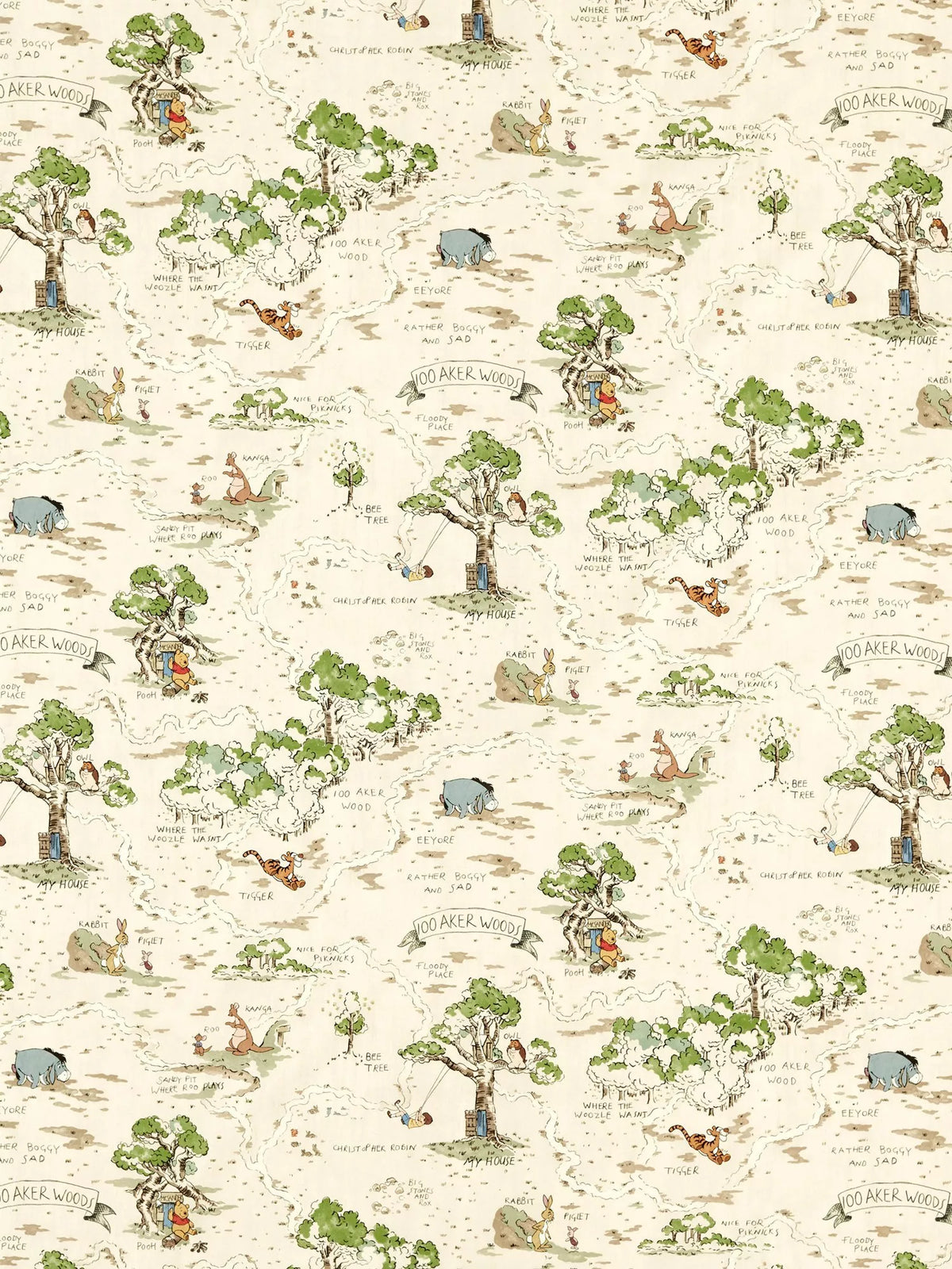 Sanderson oilcloth tablecloth fabric Winnie the Pooh design - British product