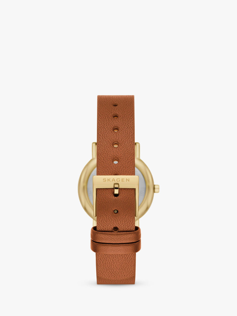 Skagen Signatur Lille women's leather watch with brown strap, imported from the UK