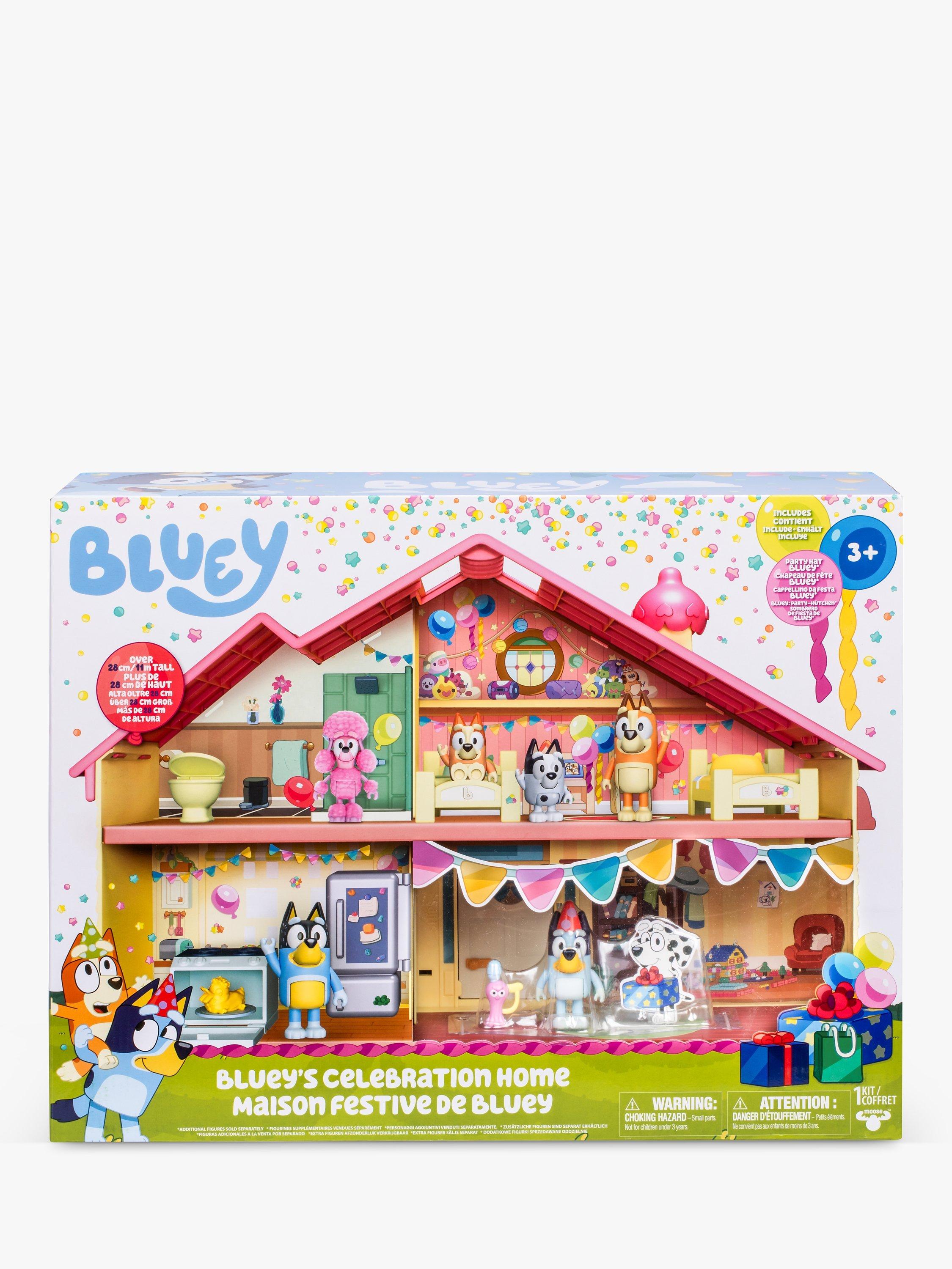 Bluey Celebration Home playset with party hat figure and 11 pieces, imported from the UK