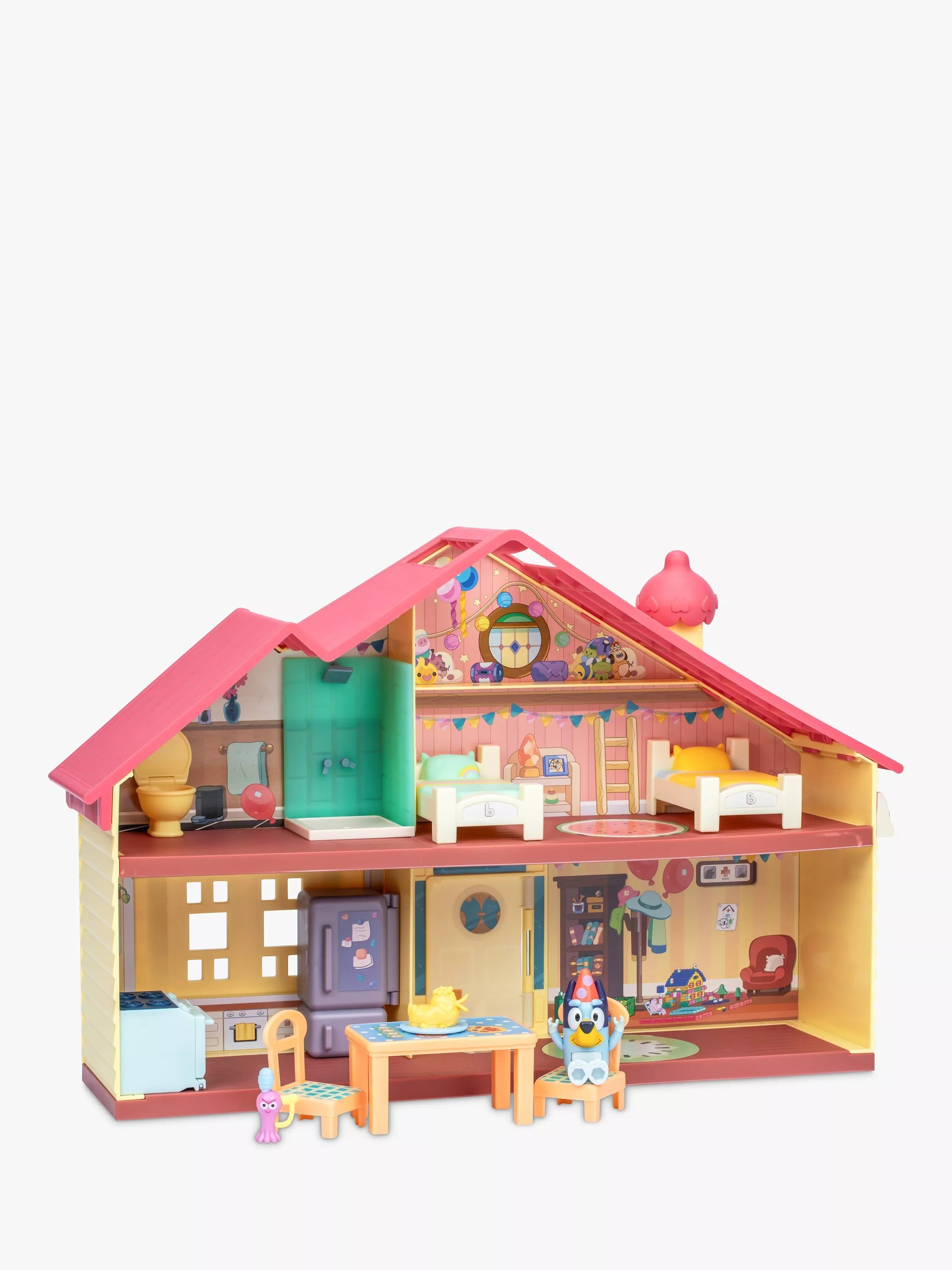 Bluey Celebration Home playset with party hat figure and 11 pieces, imported from the UK
