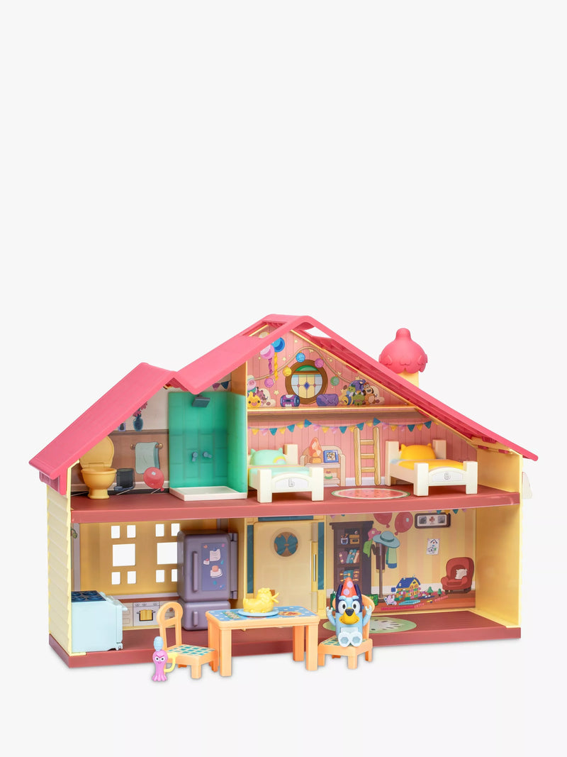 Bluey Celebration Home playset with party hat figure and 11 pieces, imported from the UK