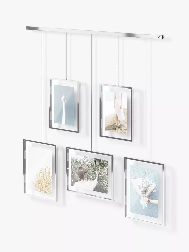 Umbra Exhibit Multi Hanging Photo Frame Display, 5 Photo, Chrome