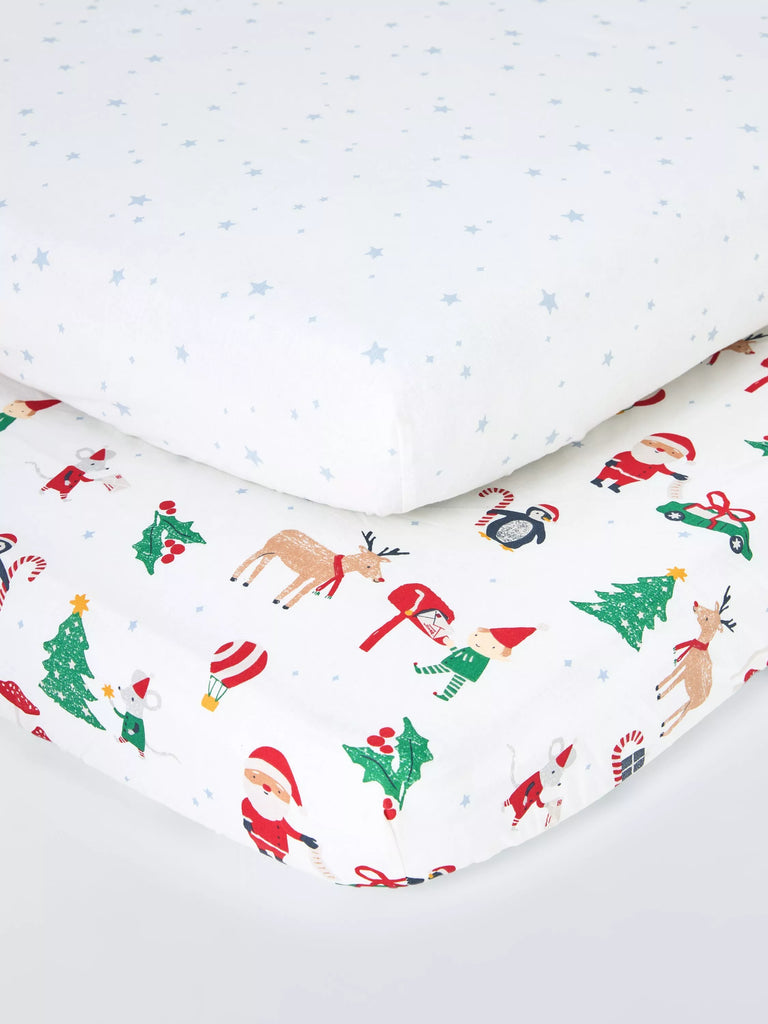 John Lewis Christmas Elf Fitted Baby Sheet, Pack of 2, Multi