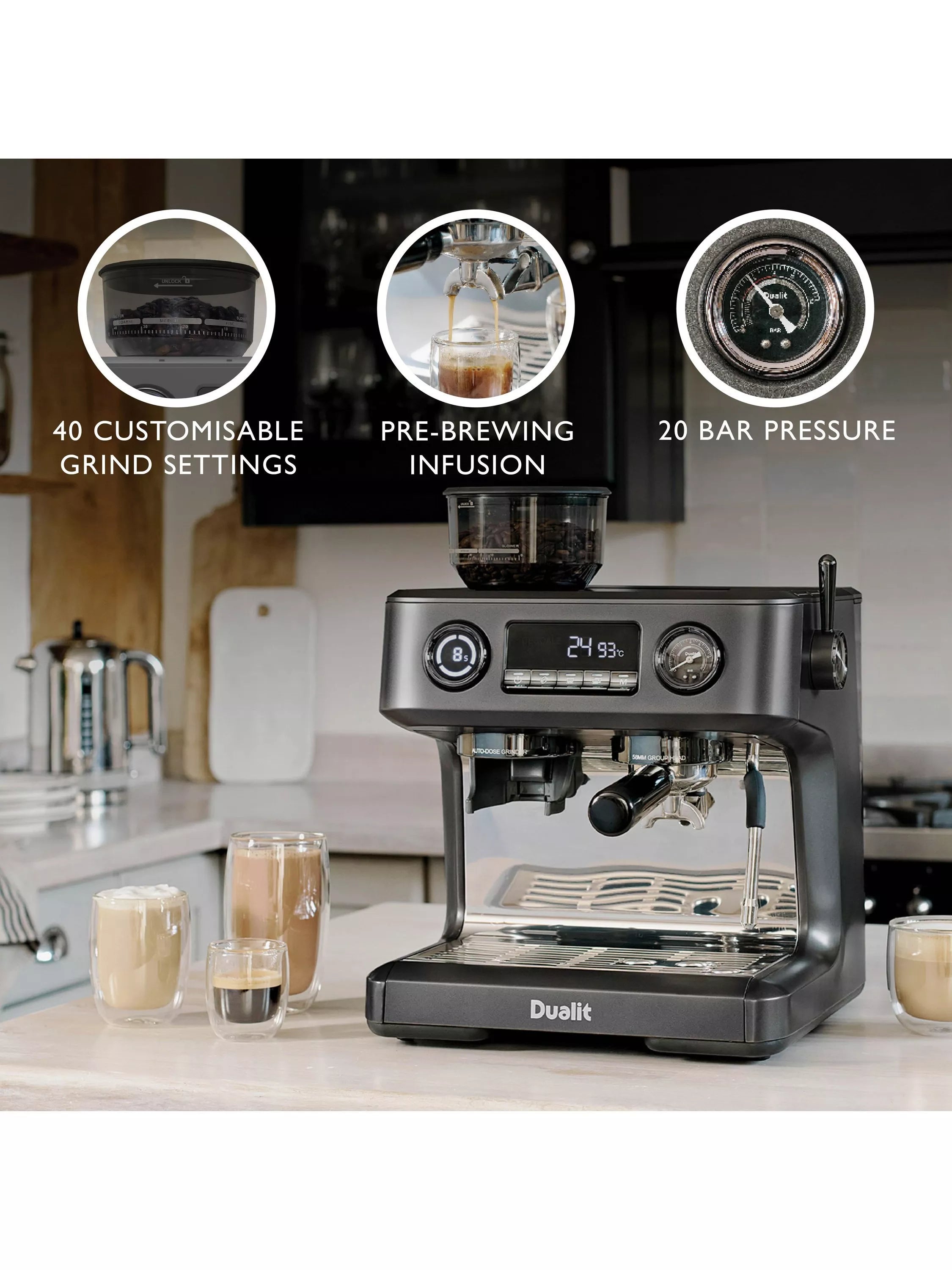 Dualit Espressivo Pro dual boiler espresso machine in grey - British product