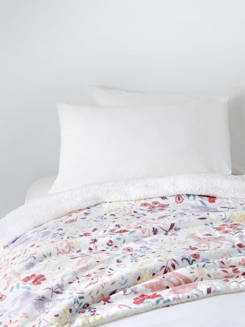 John Lewis kids' unicorn print fleece blanket Pink/Multi, UK version