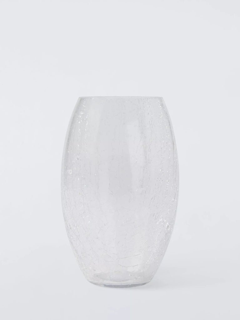 John Lewis Crackle Glass Barrel Vase, H25cm, Clear