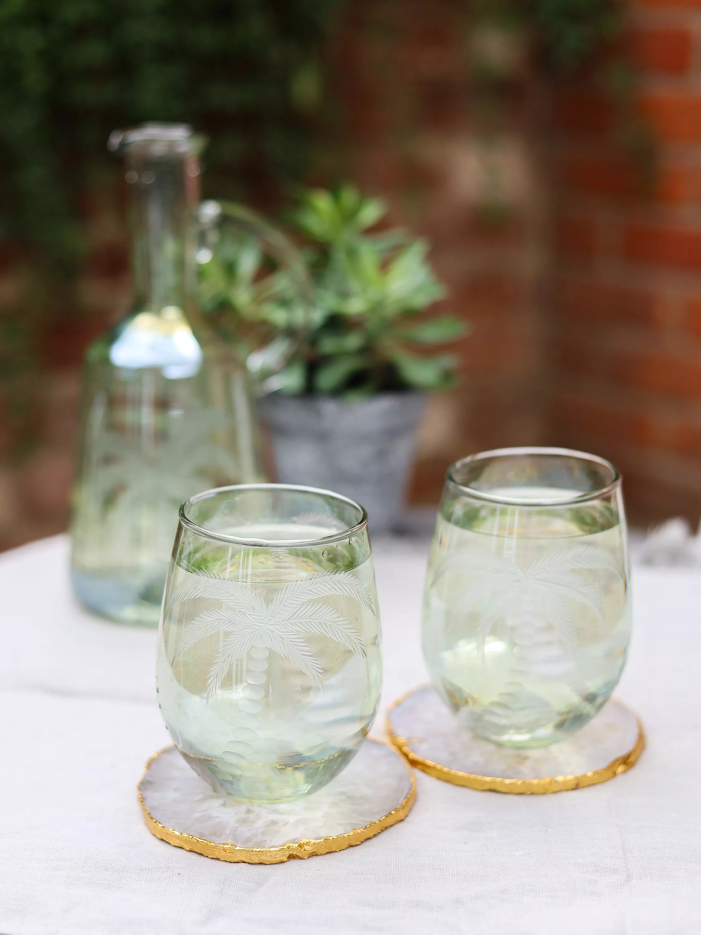 Culinary Concepts palm etched glass tumblers, set of 2, 450ml - British product