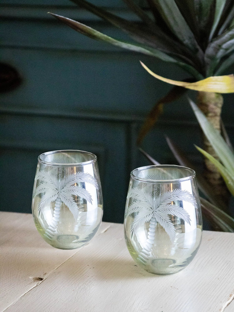 Culinary Concepts palm etched glass tumblers, set of 2, 450ml - British product