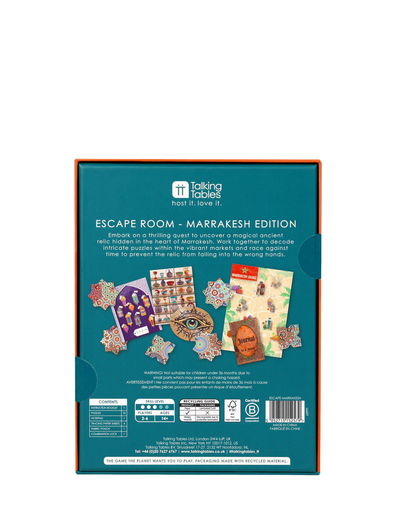 Talking Tables Marrakesh escape room board game, imported from the UK