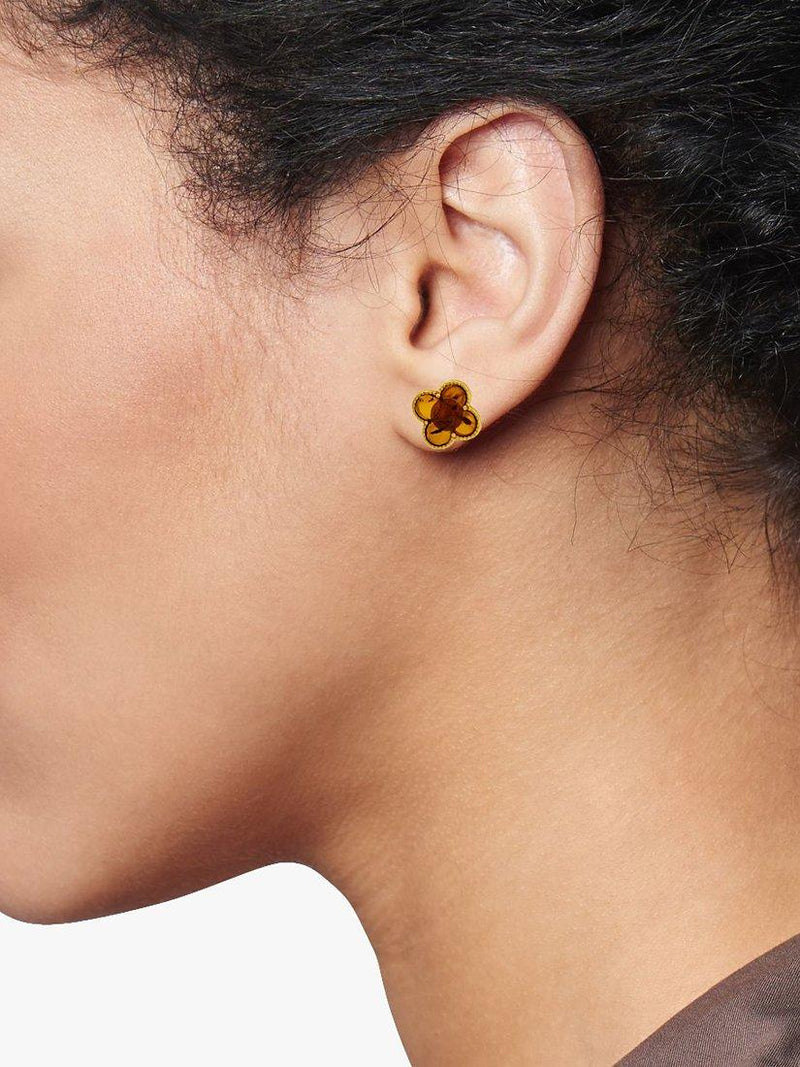Be-Jewelled amber clover stud earrings gold plated sterling silver, UK version