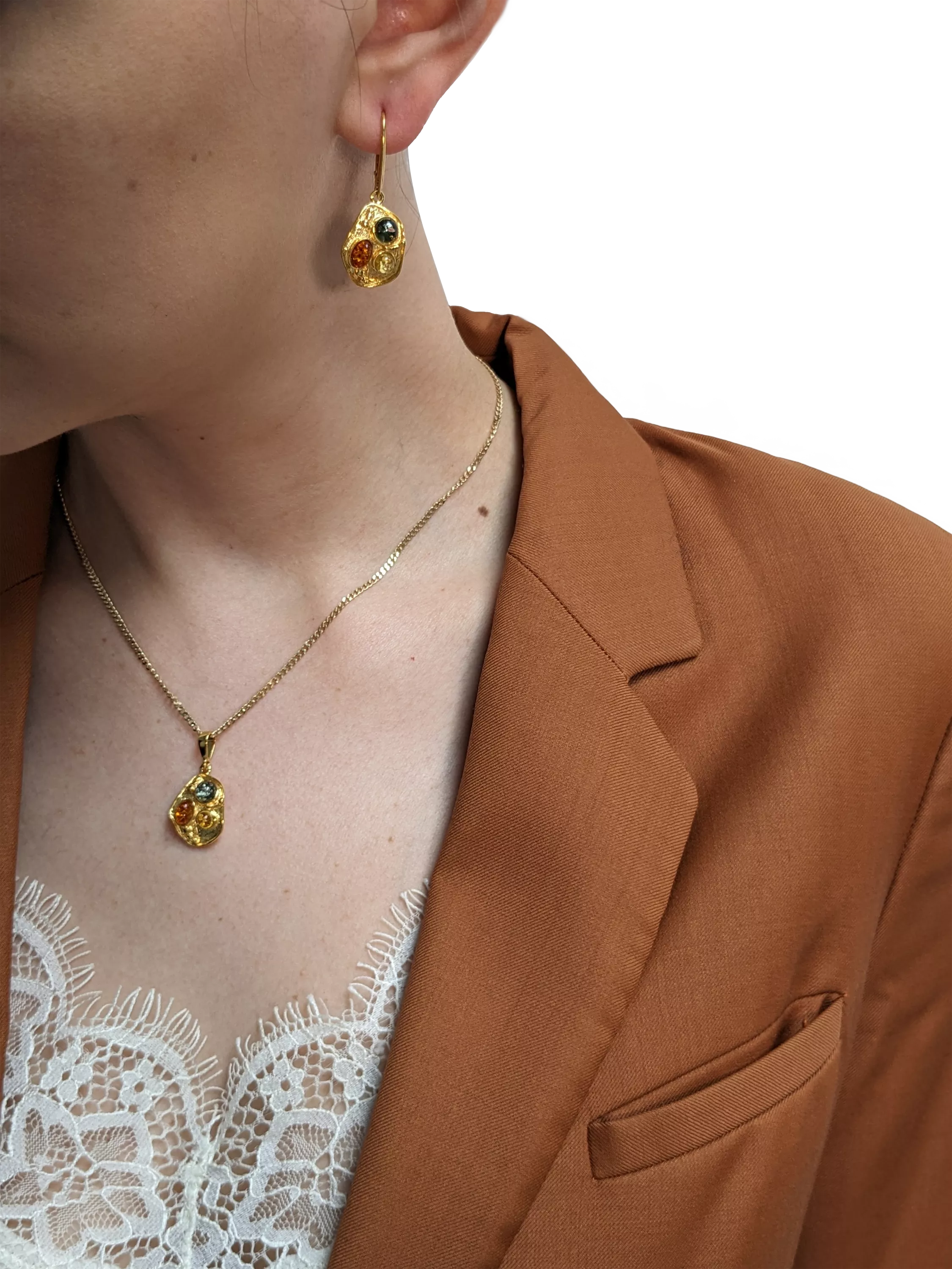 Be-Jewelled amber drop earrings gold plated multicolour, UK version