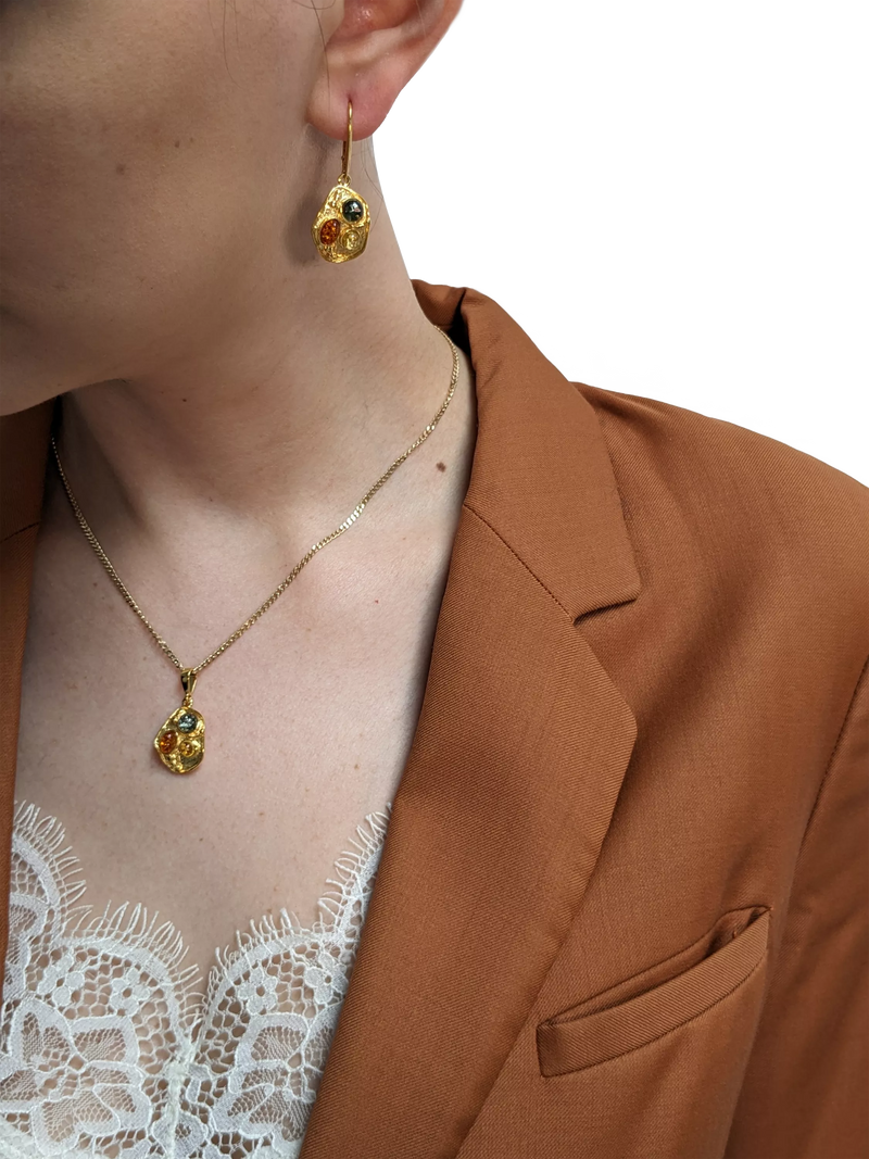 Be-Jewelled amber drop earrings gold plated multicolour, UK version