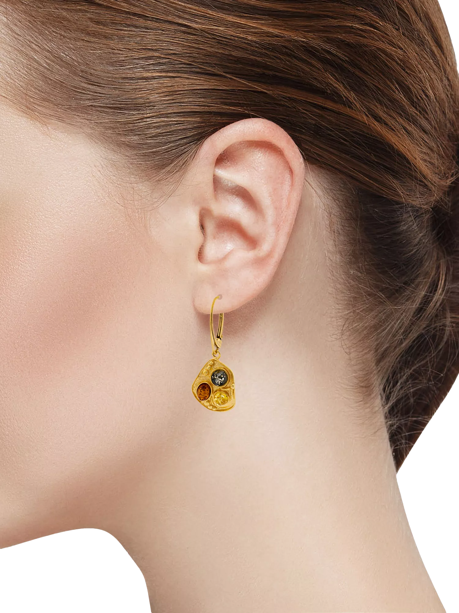 Be-Jewelled amber drop earrings gold plated multicolour, UK version