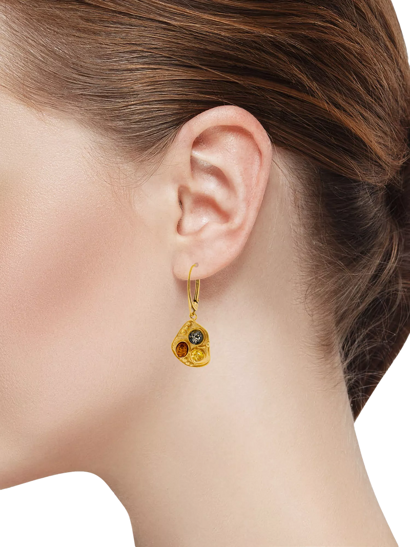 Be-Jewelled amber drop earrings gold plated multicolour, UK version