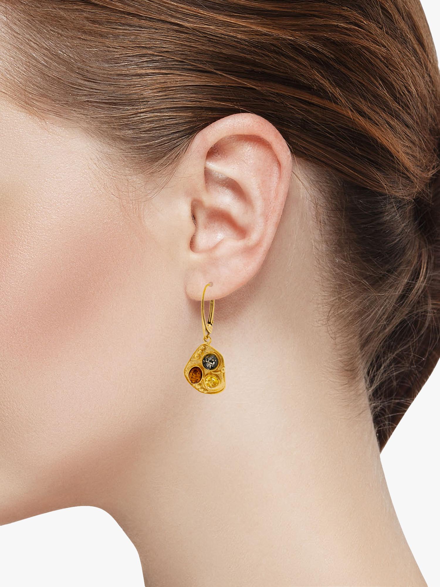Be-Jewelled amber drop earrings gold plated multicolour, UK version