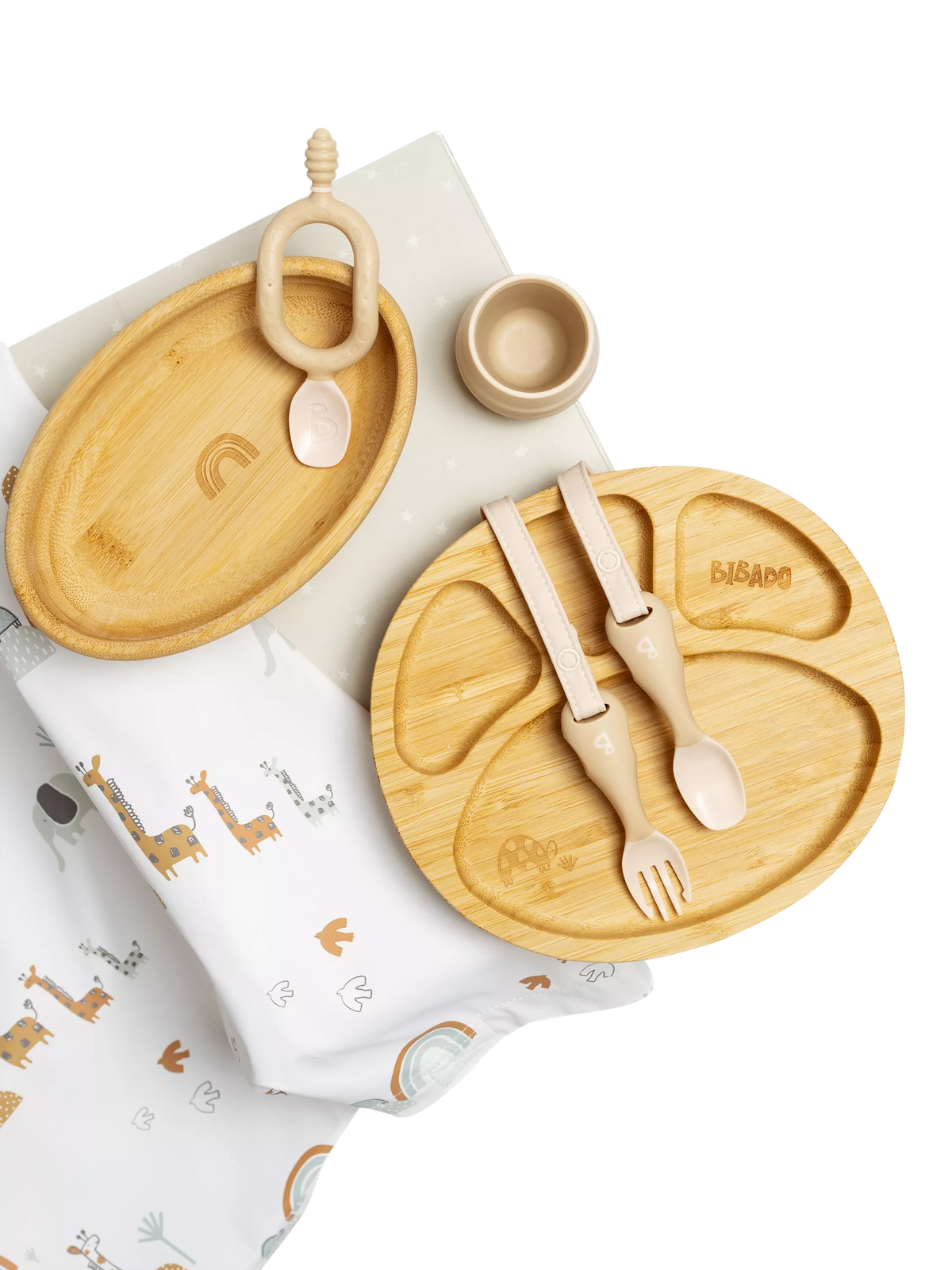 Bibado Coverall, Plate, Bowl, Dippit, Cutlery and Cup Bamboo Weaning Bundle