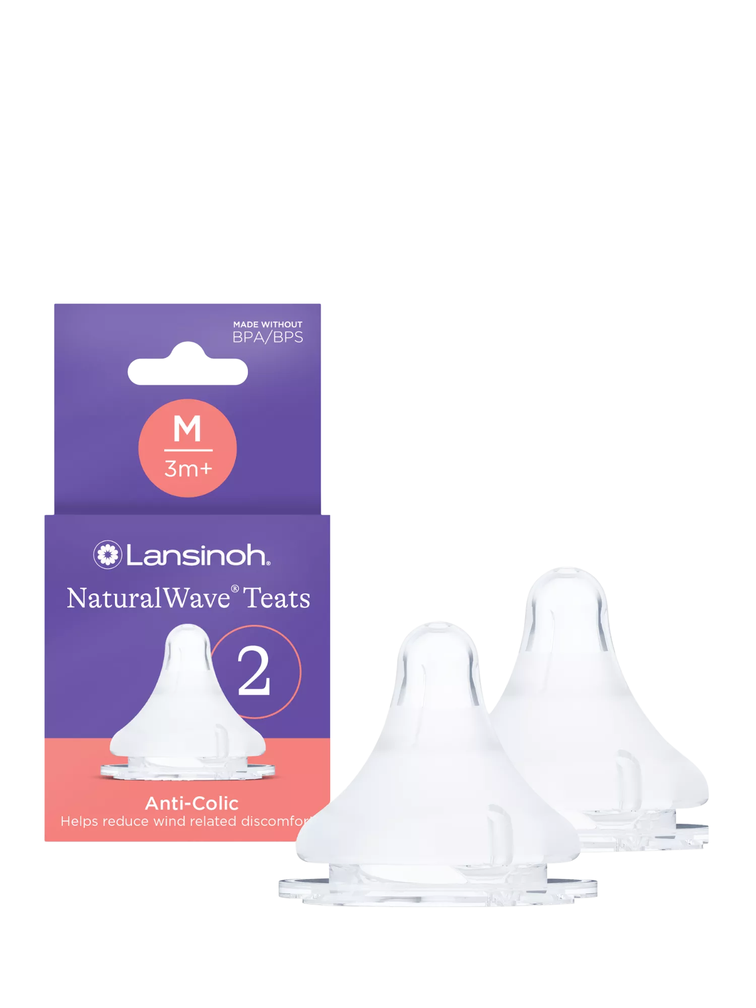 Lansinoh medium flow baby bottle teats pack of 2, UK version
