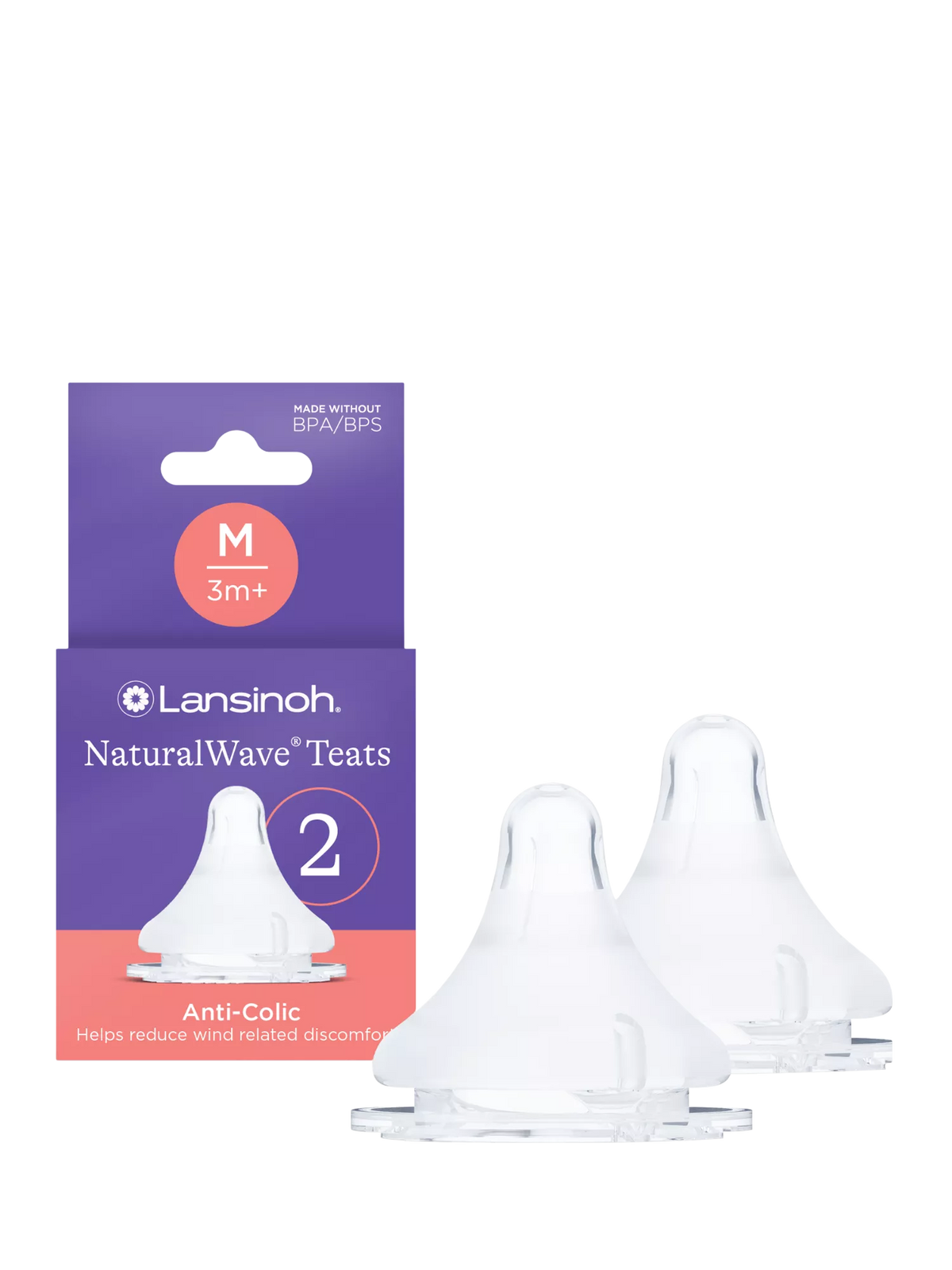Lansinoh medium flow baby bottle teats pack of 2, UK version