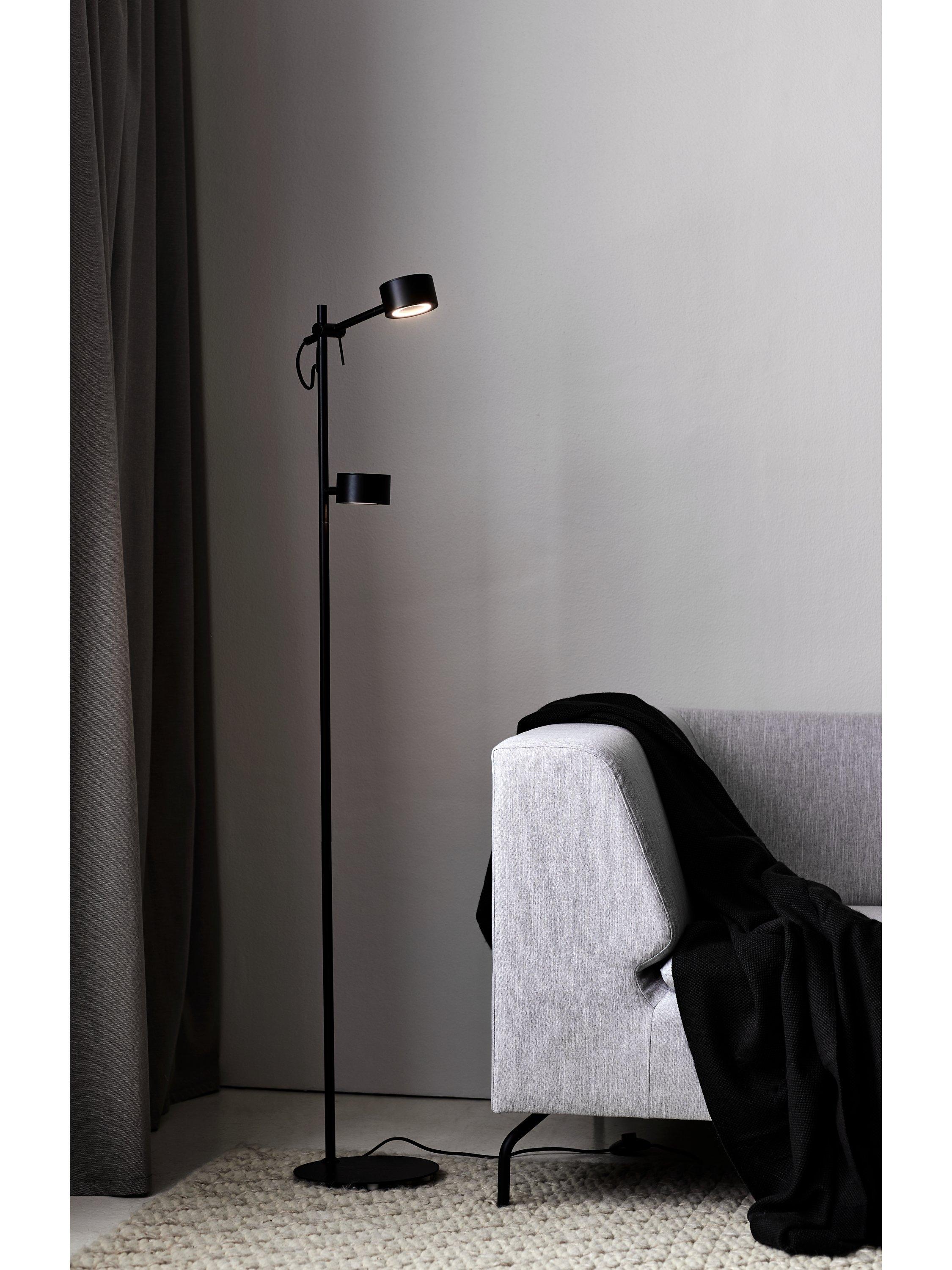 Nordlux dimmable floor lamp with two heads black (British brand)