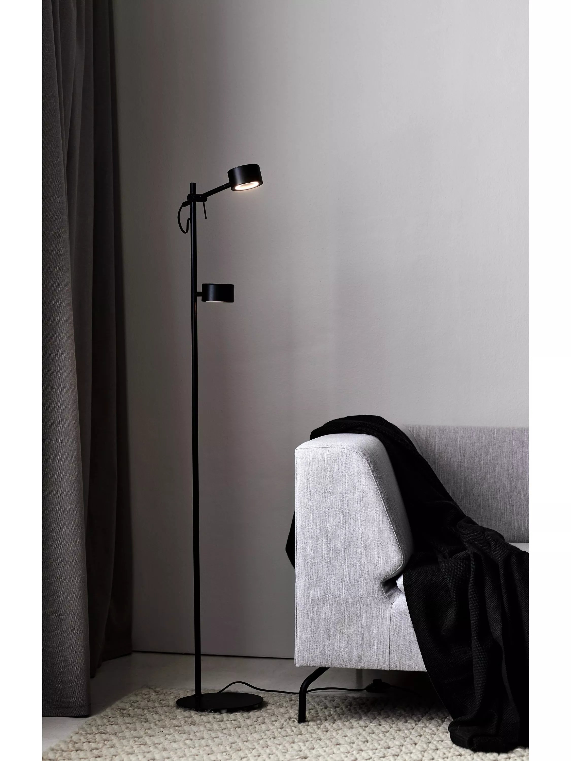 Nordlux dimmable floor lamp with two heads black (British brand)