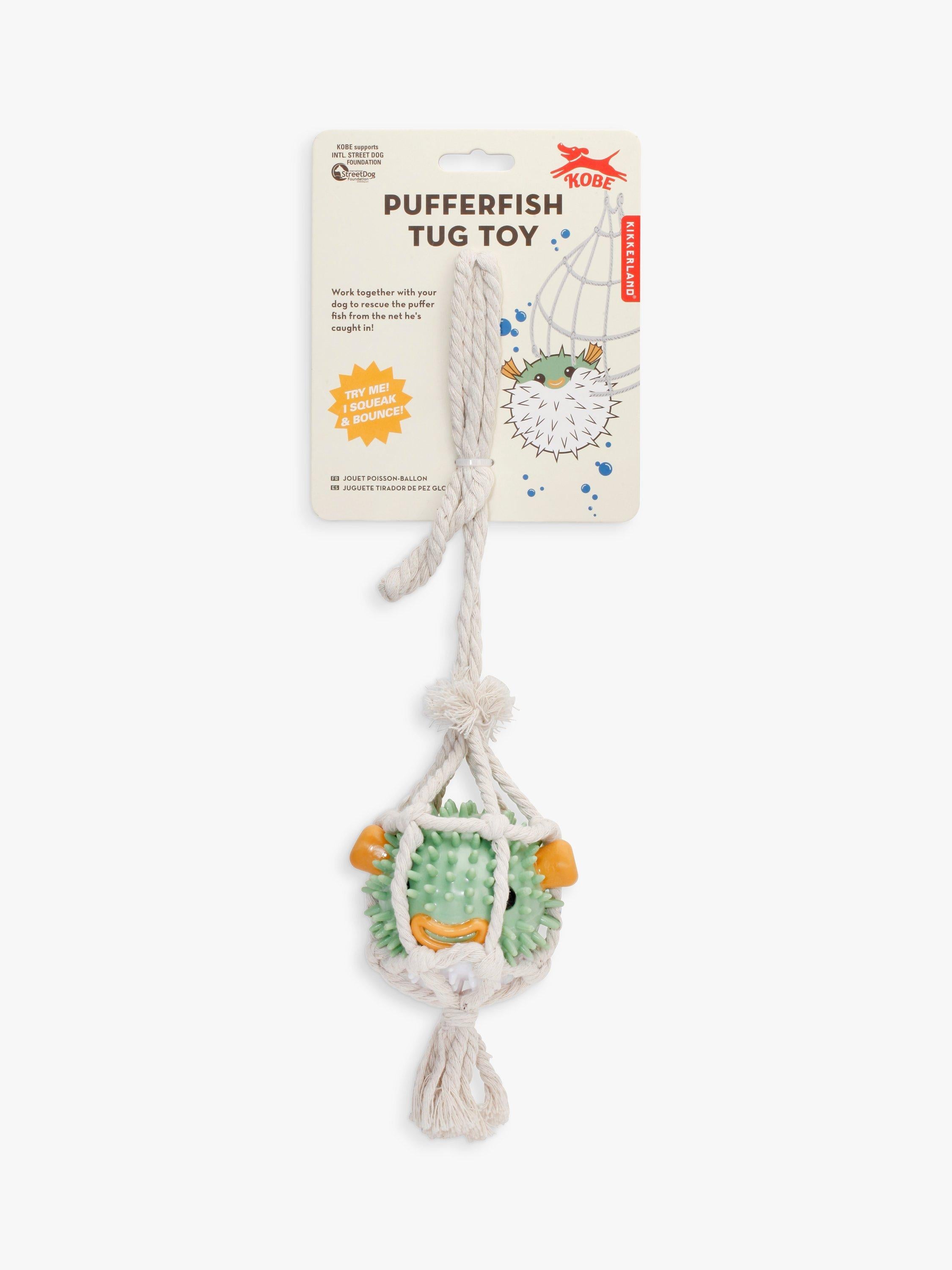 Kikkerland Pufferfish 2-in-1 Tug Dog Toy in Multi, UK version