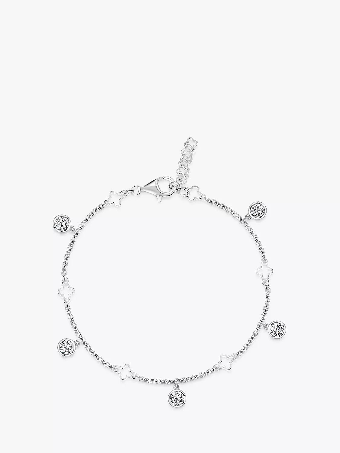 Jools by Jenny Brown clover charm bracelet silver cubic zirconia - British product