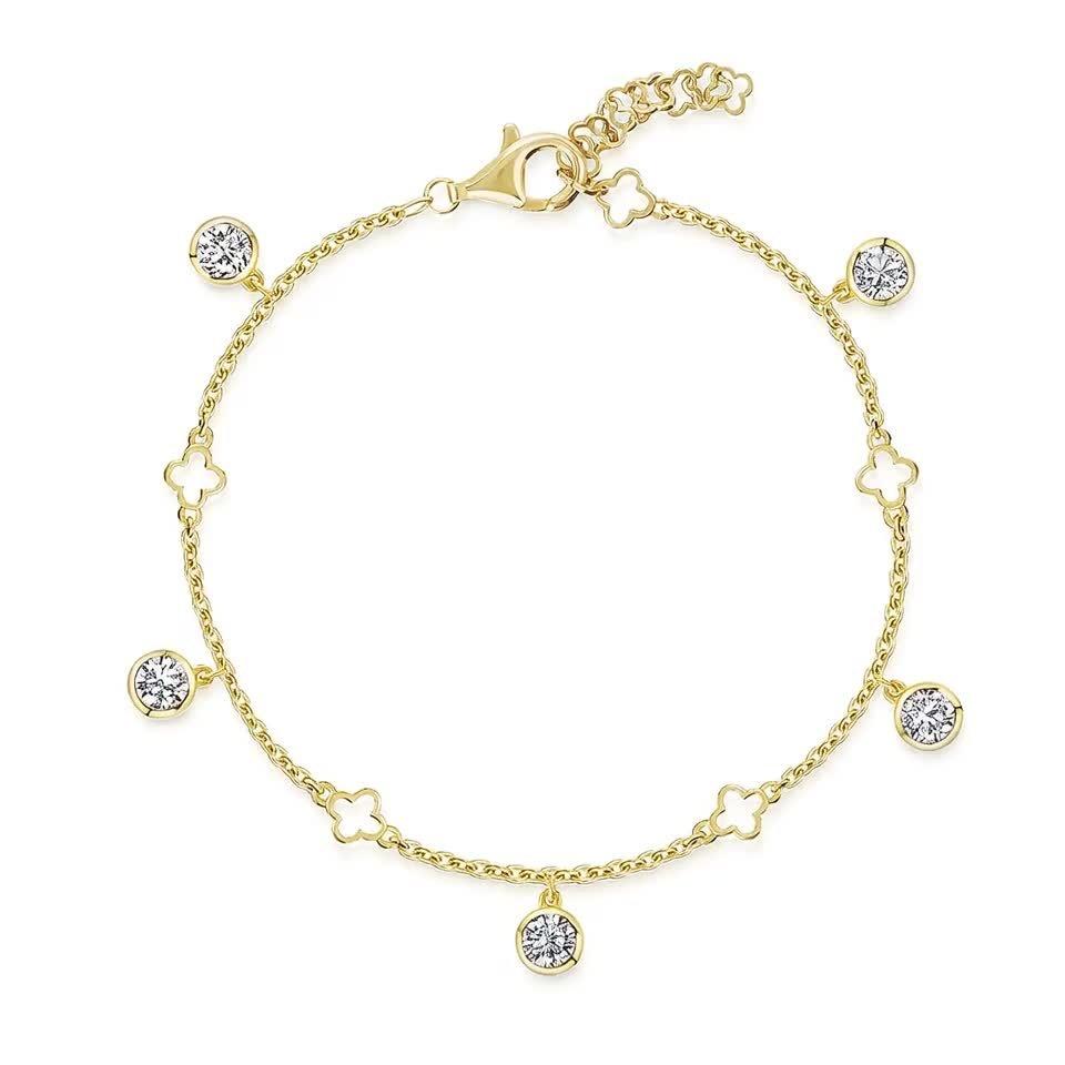 Jools by Jenny Brown clover charm bracelet silver cubic zirconia - British product