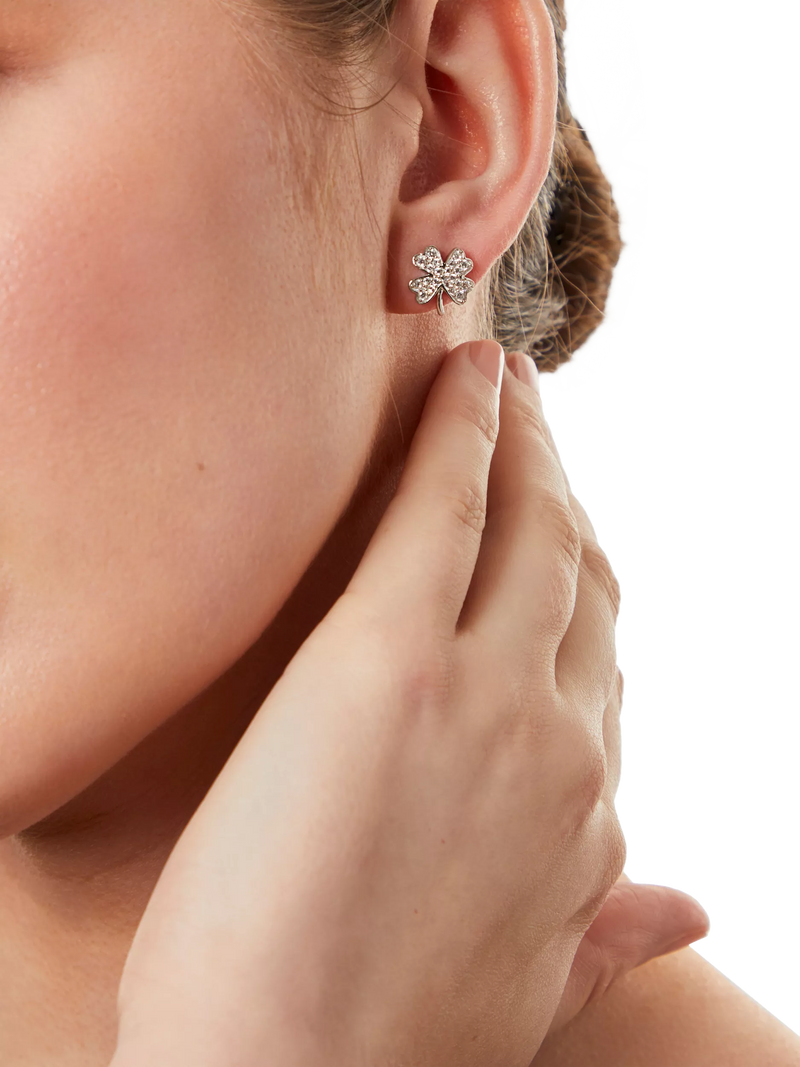Jools 4 leaf clover cubic zirconia stud earrings, imported from the UK