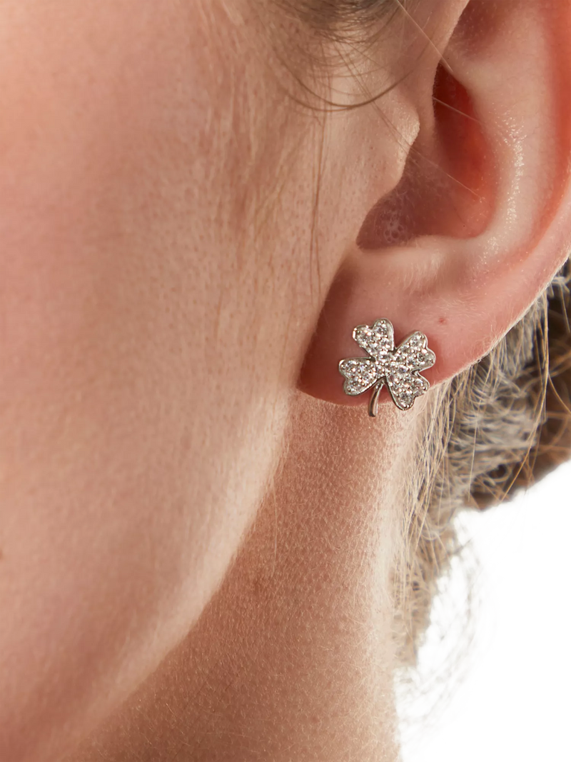 Jools 4 leaf clover cubic zirconia stud earrings, imported from the UK