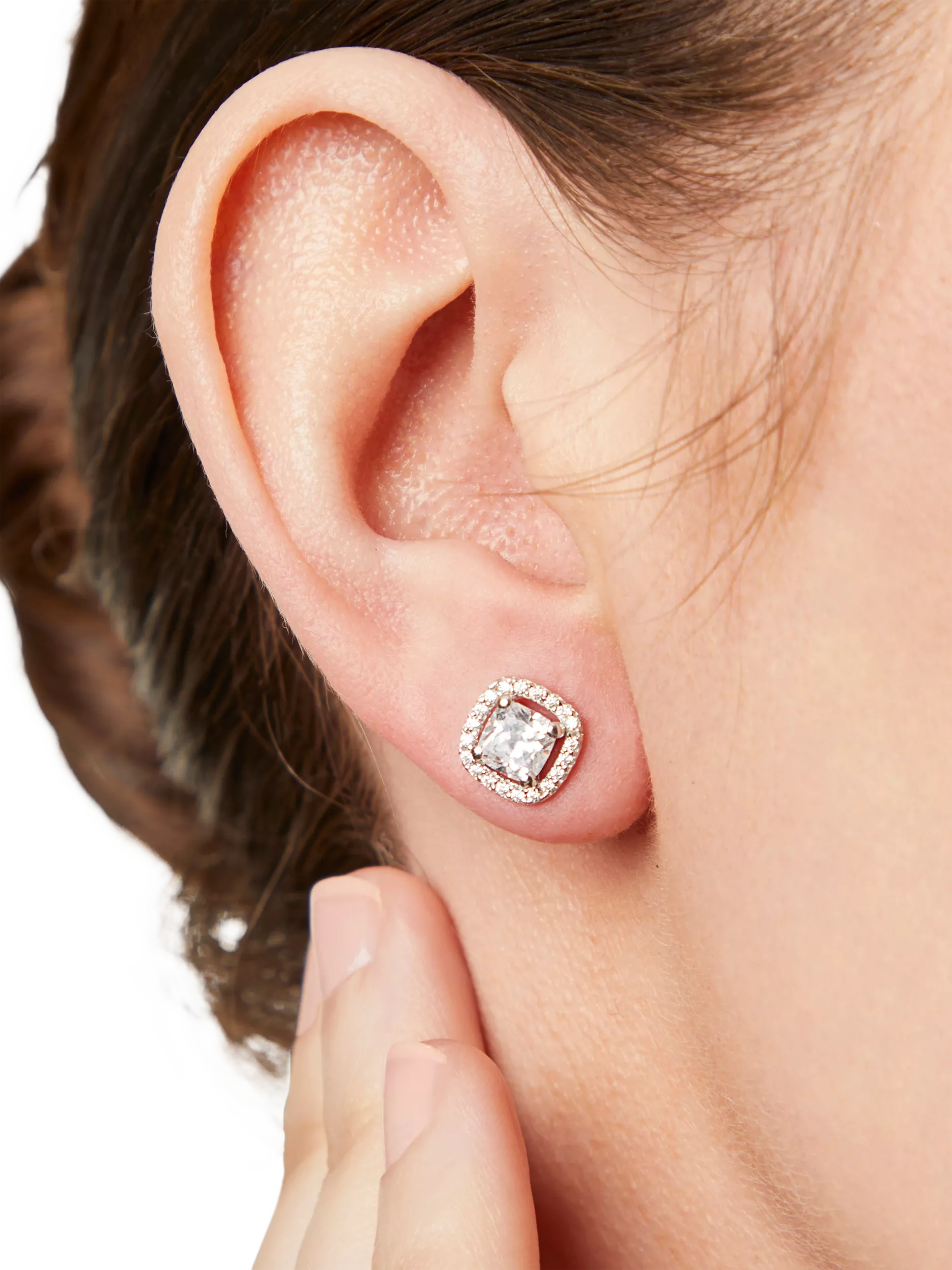 Jools by Jenny Brown cubic zirconia cushion halo stud earrings - British product