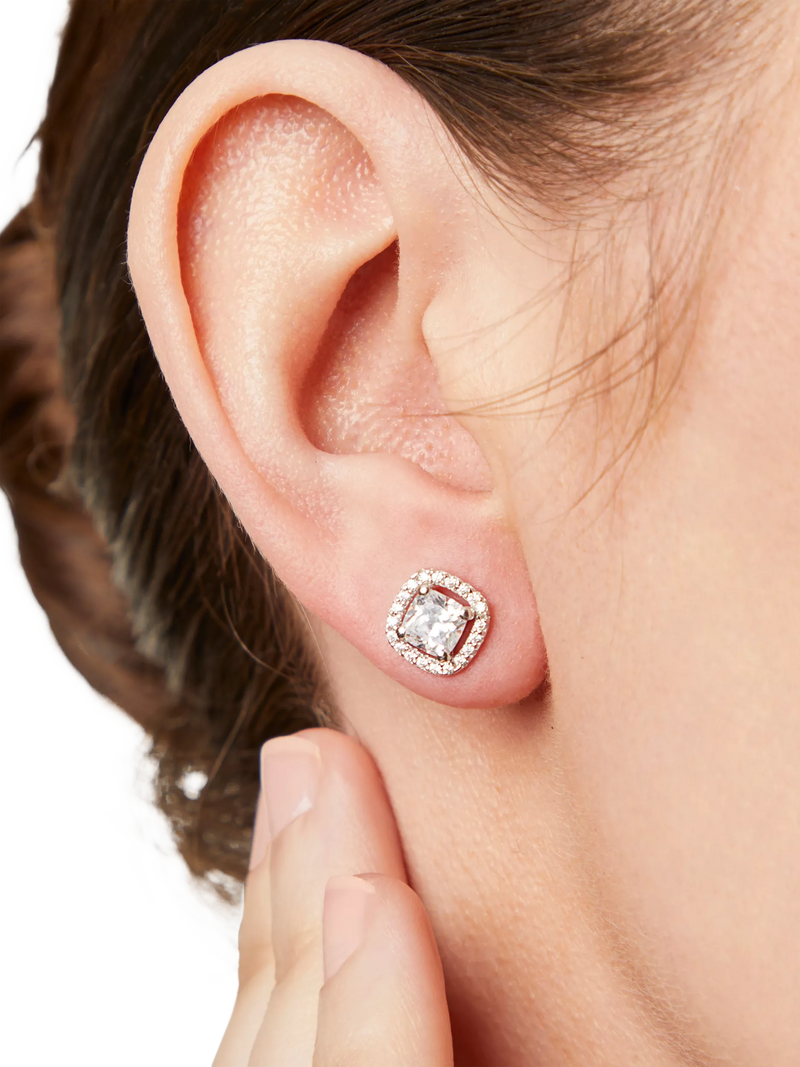 Jools by Jenny Brown cubic zirconia cushion halo stud earrings - British product