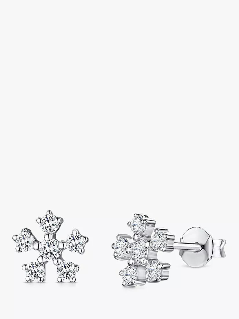 Jools by Jenny Brown snowflake cubic zirconia stud earrings silver, UK version