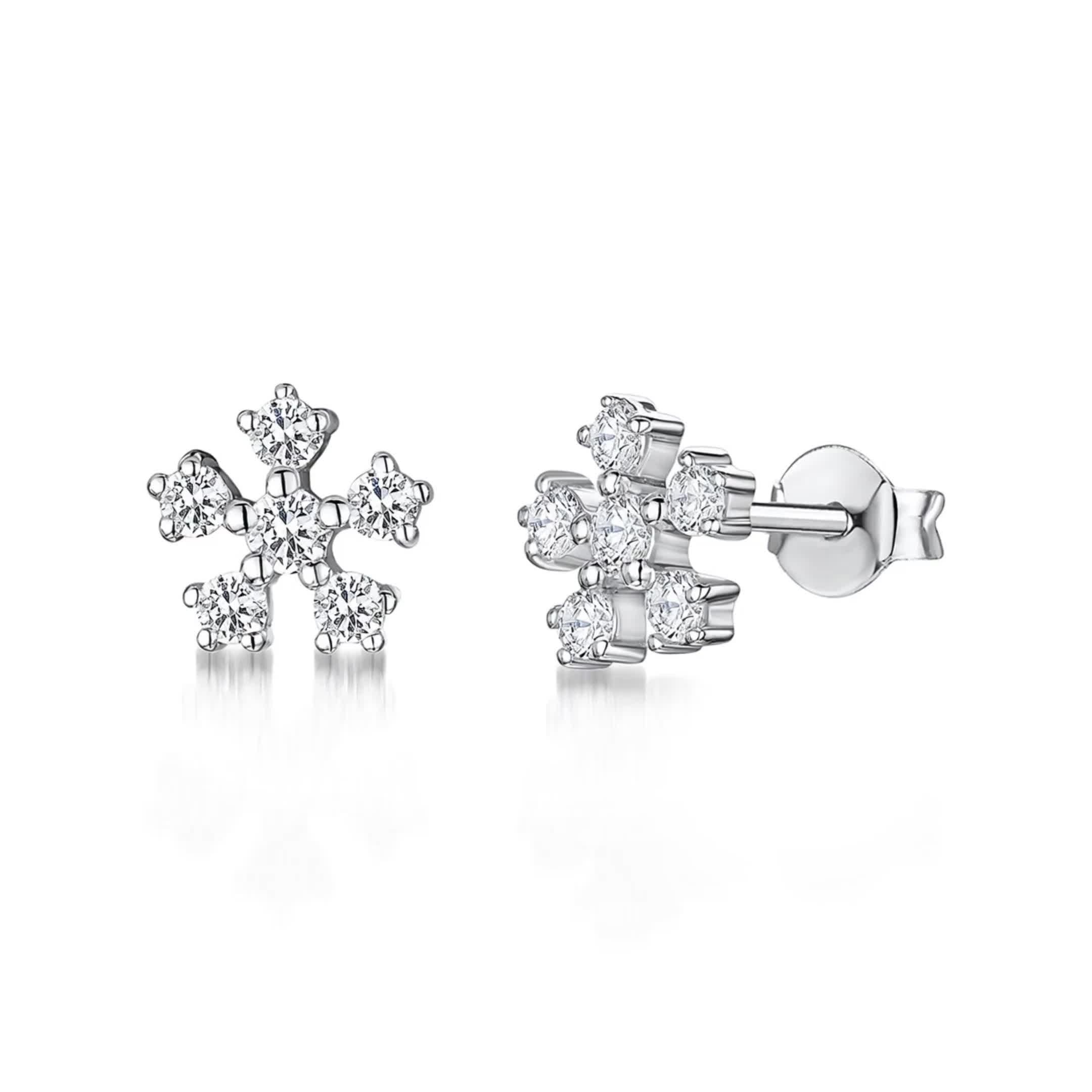 Jools by Jenny Brown Schneeflocken-Ohrstecker mit Zirkonia, Silber, UK-Version
