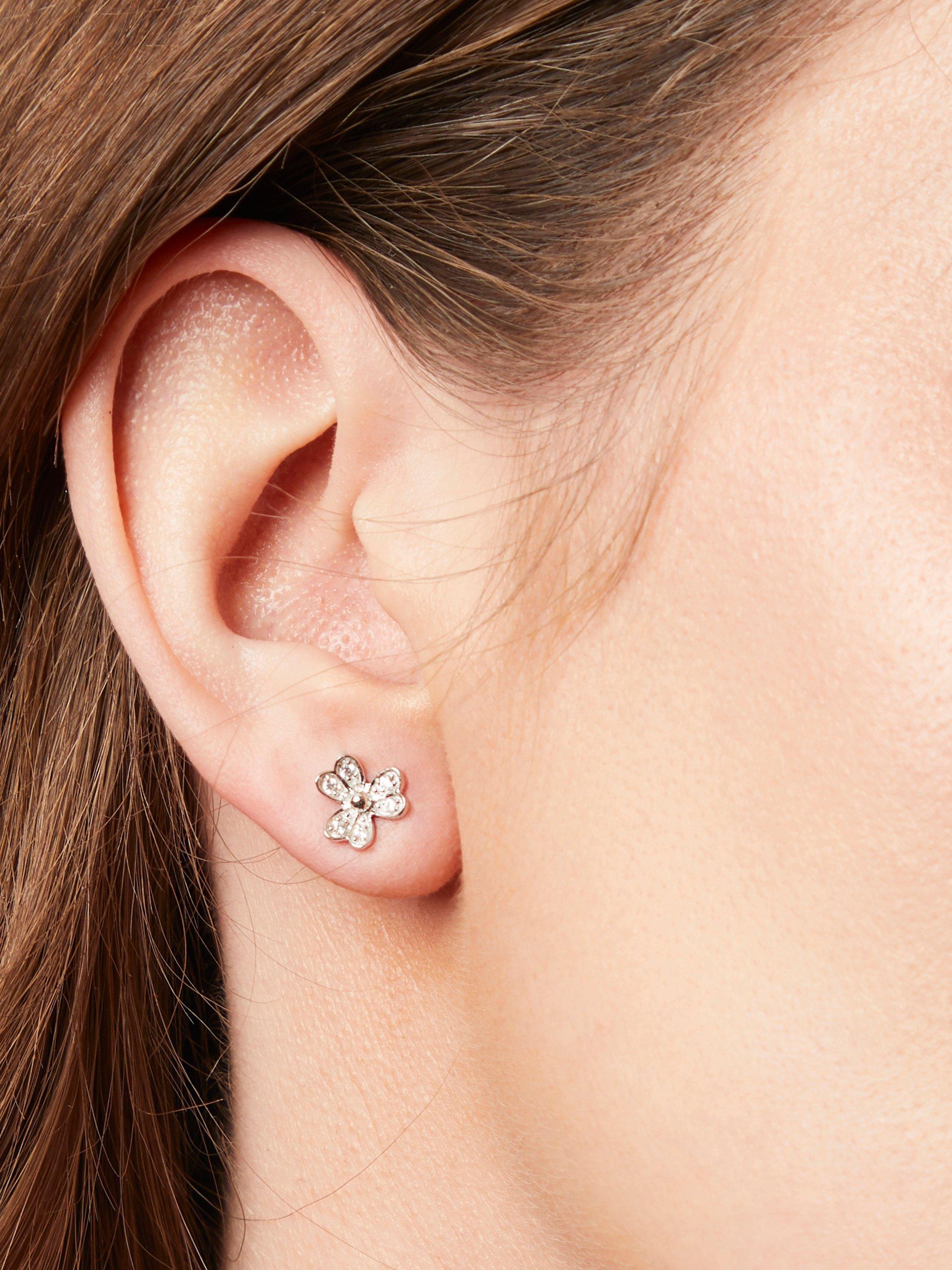 Jools by Jenny Brown cubic zirconia heart petal stud earrings 8mm (British brand)