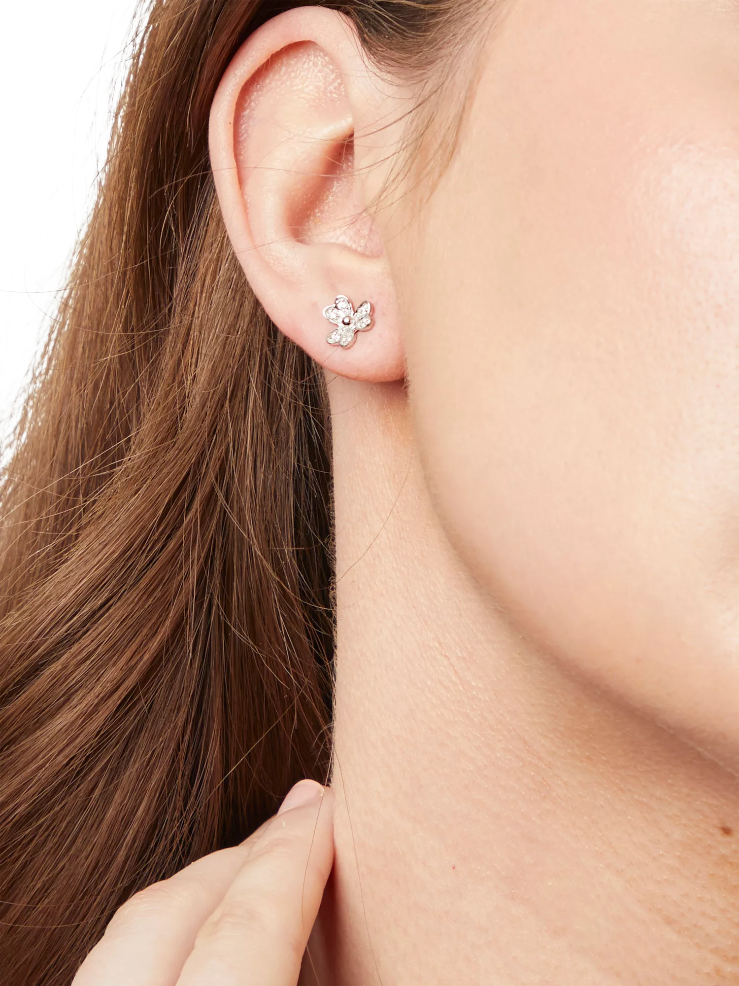 Jools by Jenny Brown cubic zirconia heart petal stud earrings 8mm (British brand)