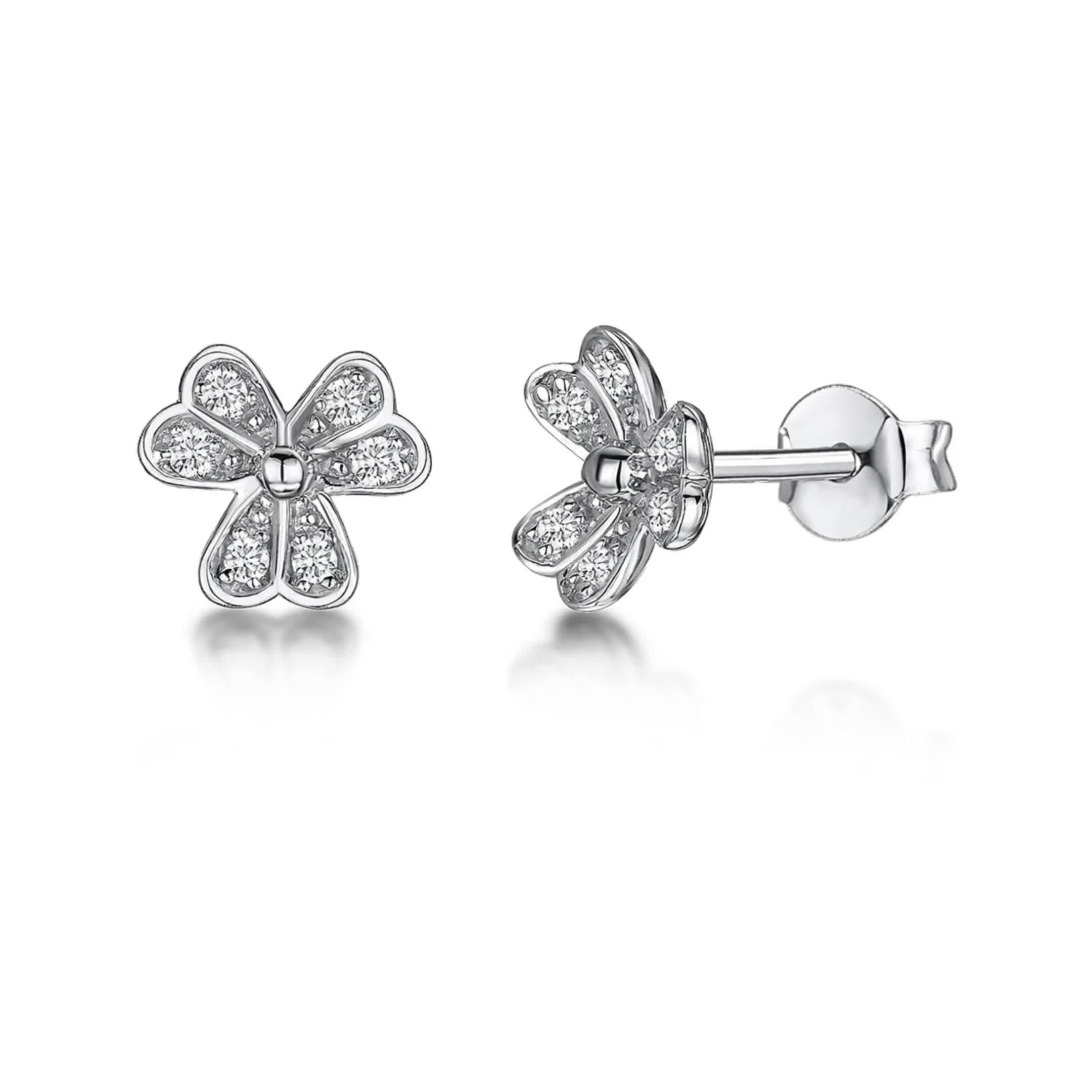 Jools by Jenny Brown cubic zirconia heart petal stud earrings 8mm (British brand)
