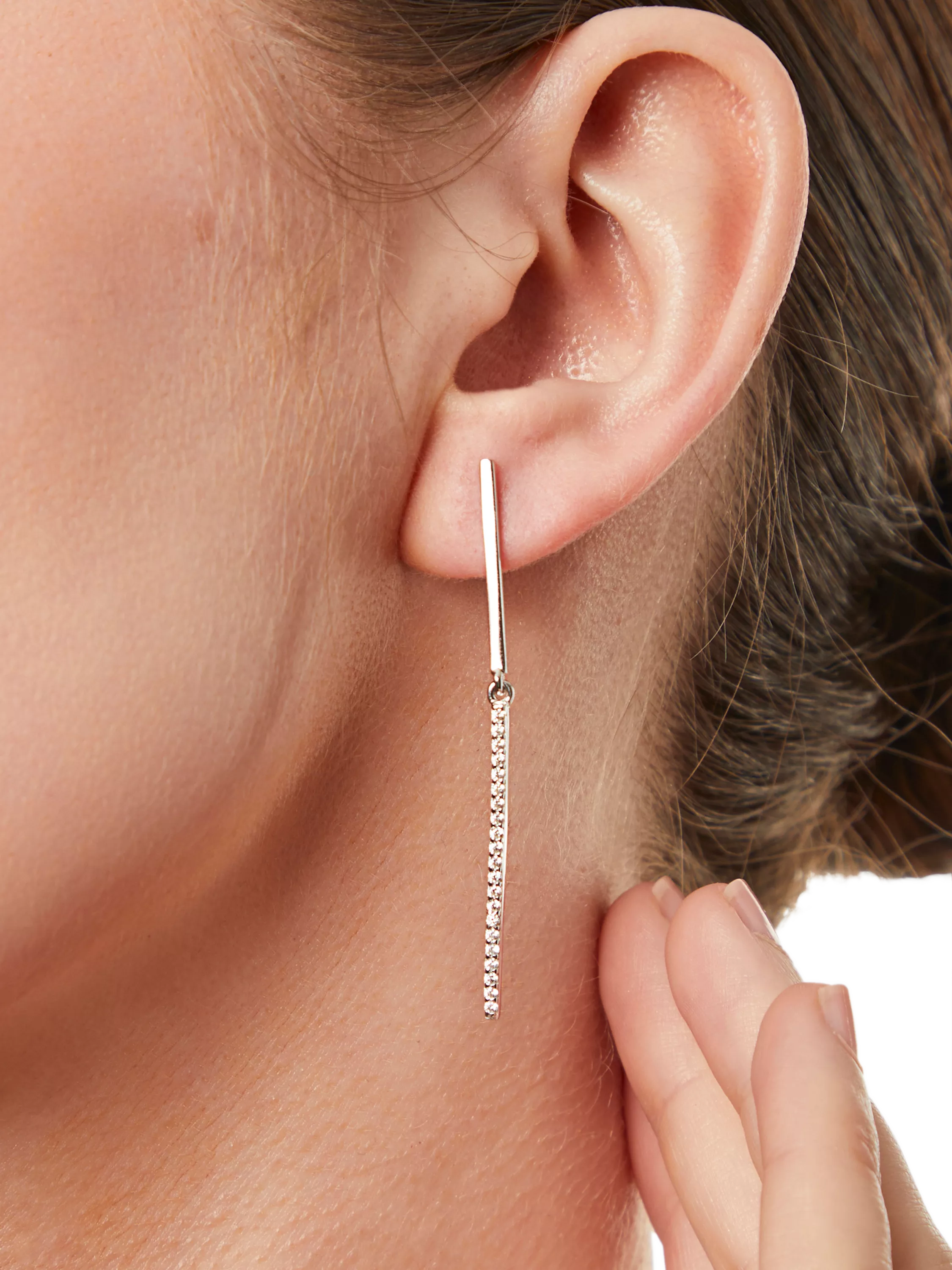 Jools by Jenny Brown long pave bar earrings silver, UK version