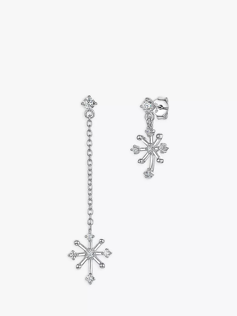 Jools cubic zirconia snowflake drop earrings silver 2.5cm imported from the UK