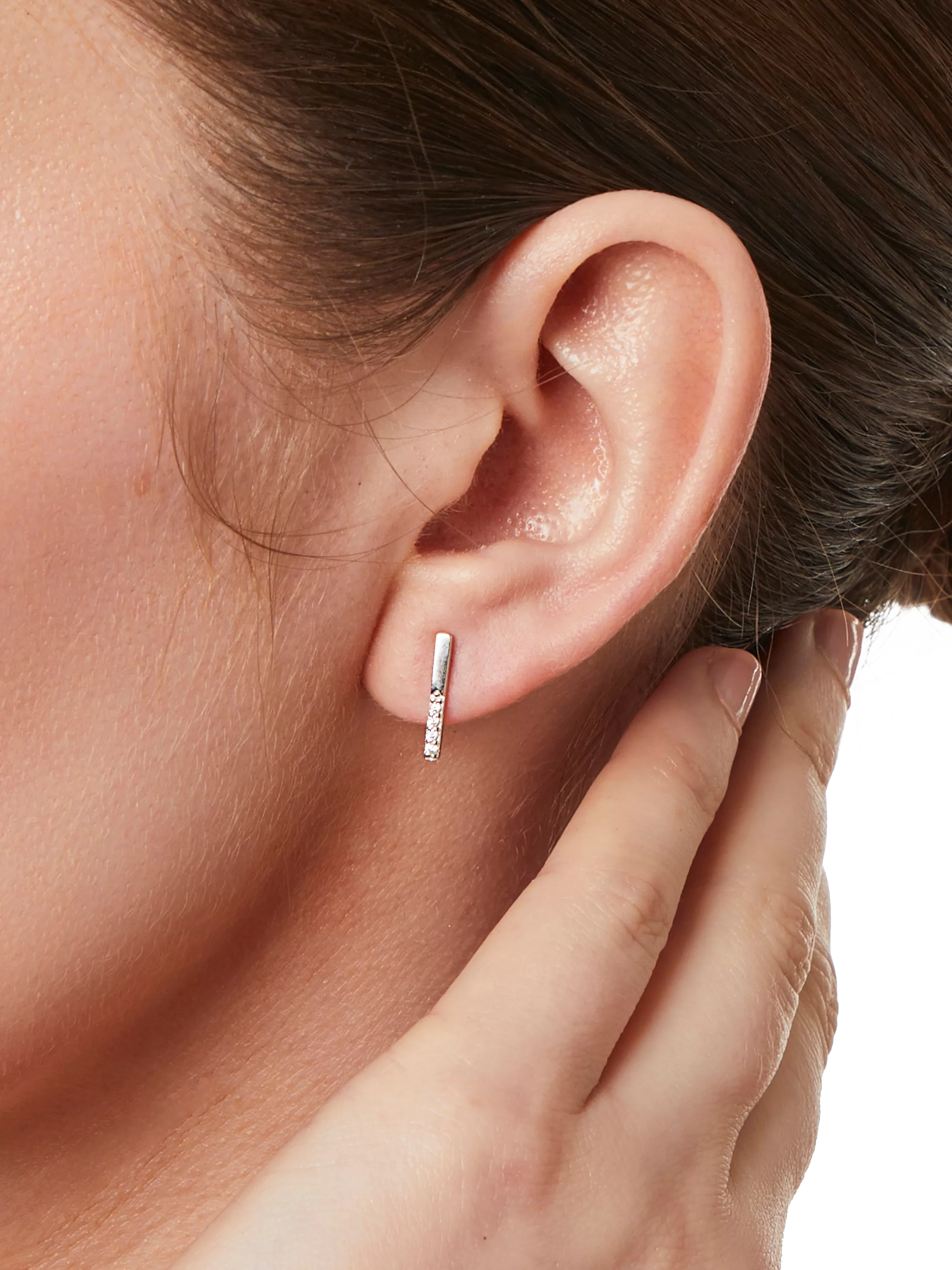 Jools by Jenny Brown small pave bar stud earrings silver, UK version
