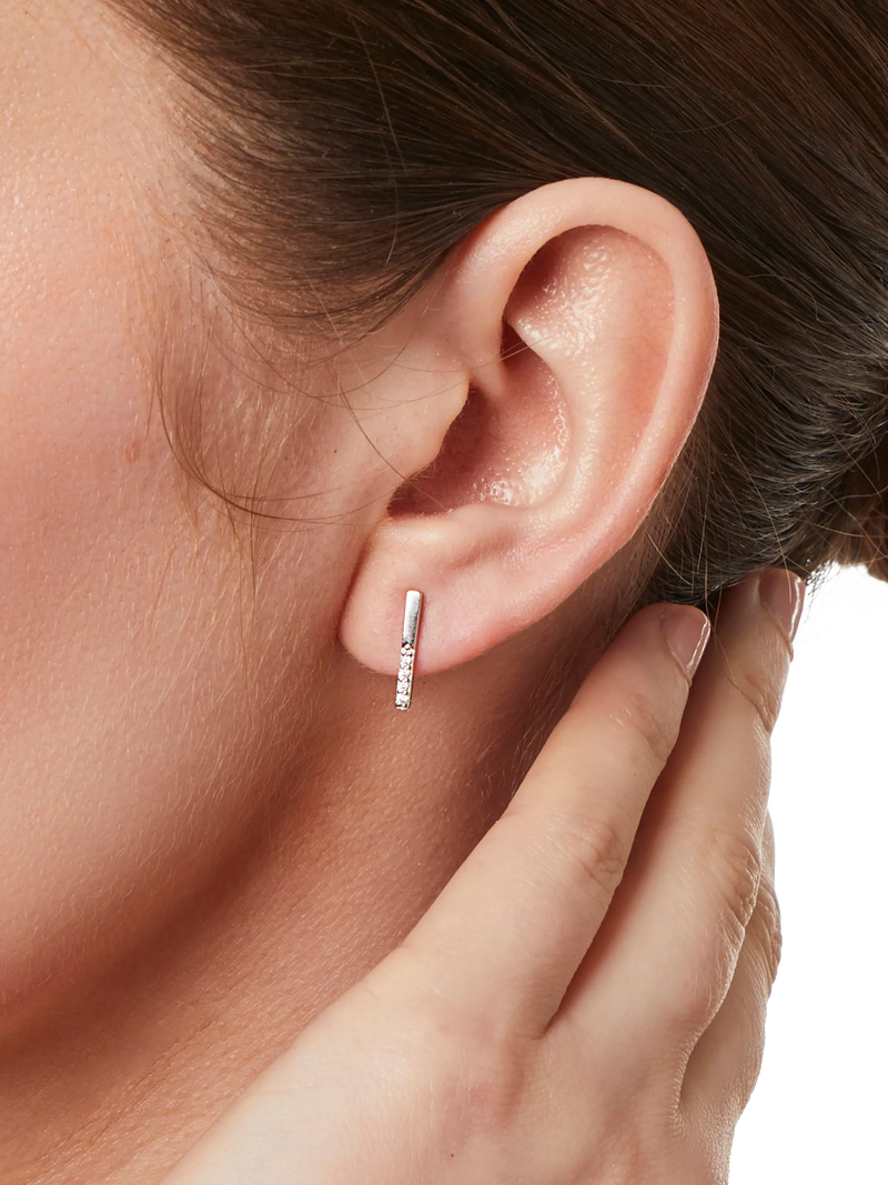 Jools by Jenny Brown small pave bar stud earrings silver, UK version