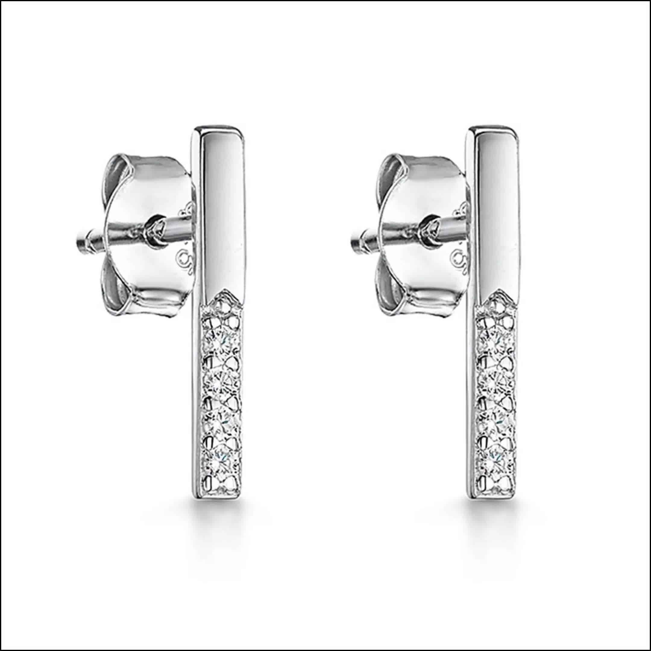 Jools by Jenny Brown small pave bar stud earrings silver, UK version