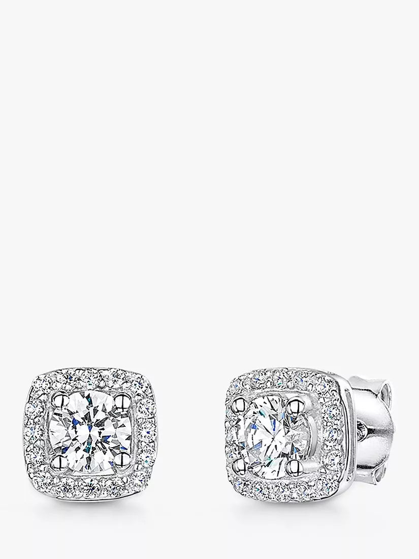 Jools by Jenny Brown silver cubic zirconia square halo stud earrings, UK version