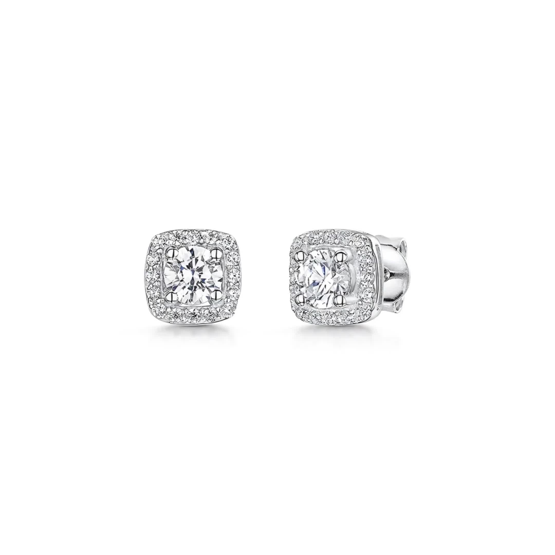 Jools by Jenny Brown silver cubic zirconia square halo stud earrings, UK version