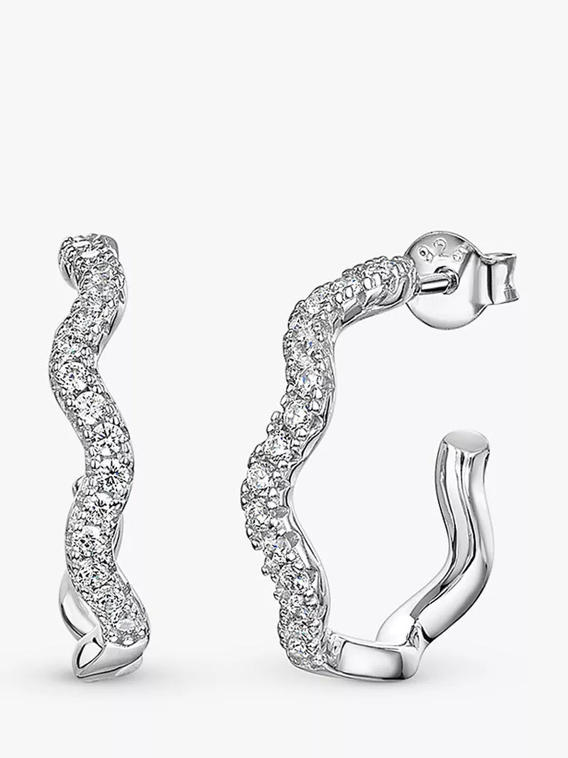 Jools by Jenny Brown cubic zirconia wavy hoop earrings 3cm, imported from the UK